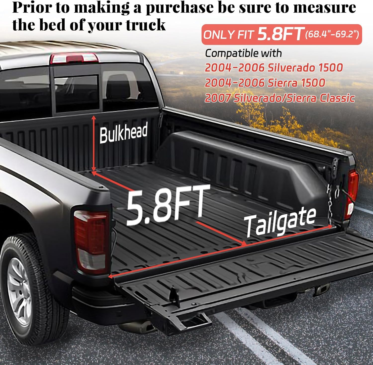 TNMT Soft Roll-up Truck Bed Tonneau Cover Compatible with 2004-2006 Chevy Silverado/GMC Sierra 1500 & 2007 Classic Body 5.8ft (68.4"-69.2") Fleetside Short Bed