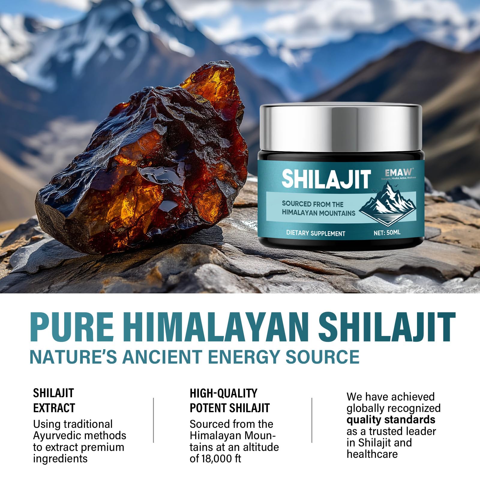Shilajit, Shilajit Puro Originale, Ingredienti Naturali, 50g | Resina di Shilajit di Alta Qualità con Acido Fulvico e Minerali Traccia