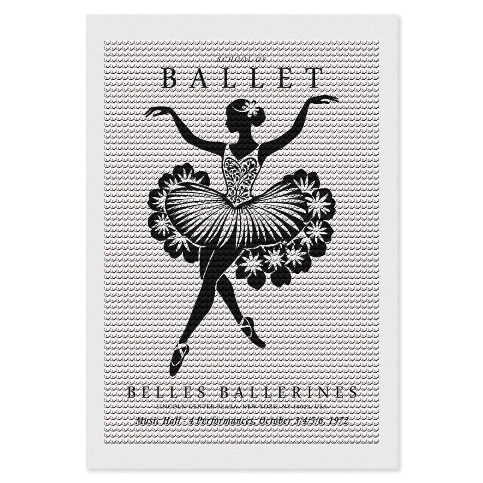 Junmoney School of Ballet Diamond Painting Canvas Set 8"x12", Easy to Enjoy, Adhesive Canvas, Office Decor, Holiday Gift Idea, with Tool Kit