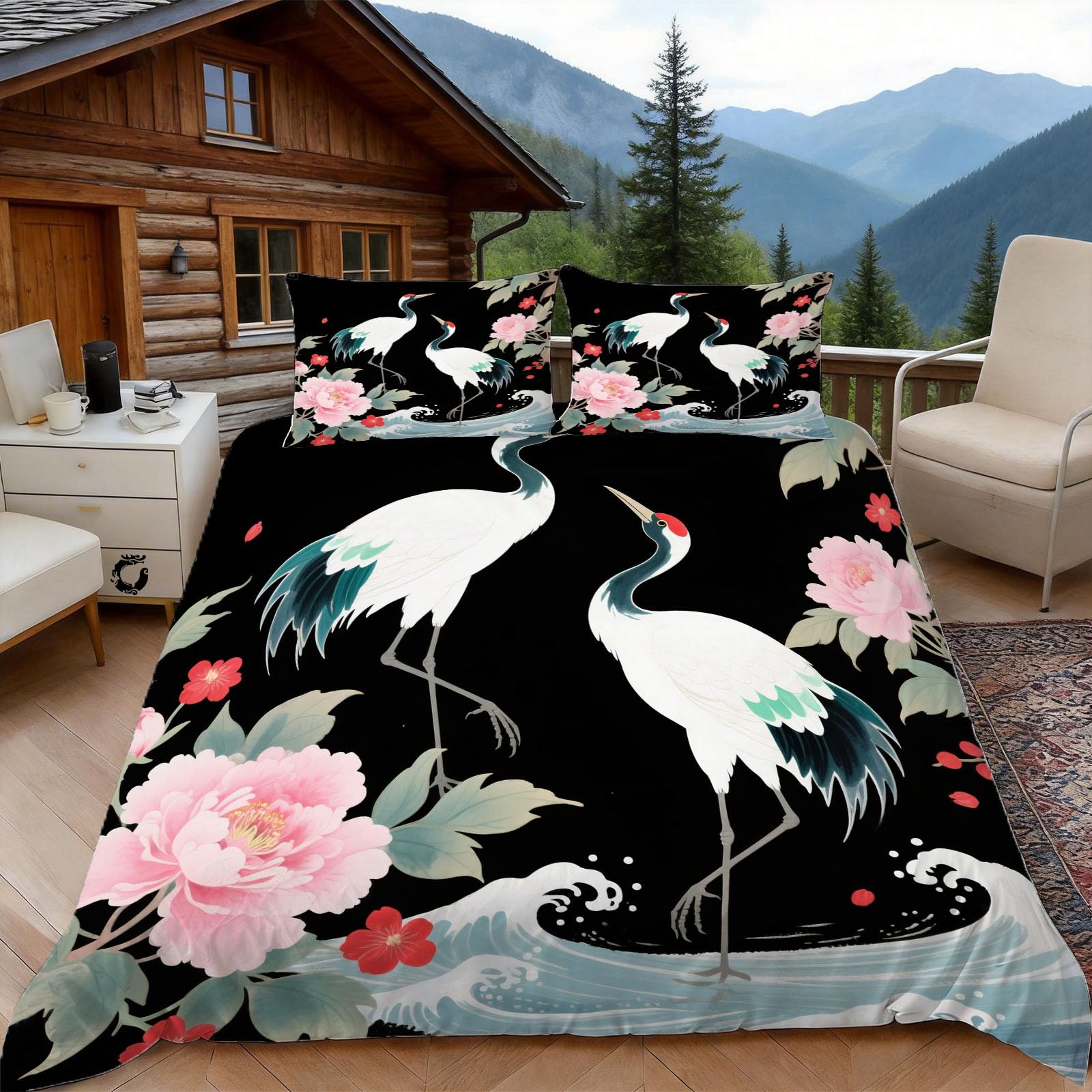 Housse de couette 200x200 grue royale anti-glisse avec fermeture éclair pratique