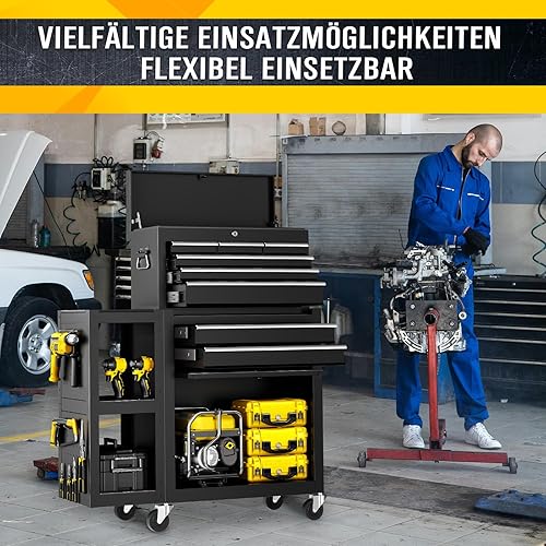 Miniatura 6 de SILVEL Cofre de herramientas con ruedas de 8 cajones, caja de herramientas montada con sistema de bloqueo automático, ruedas bloqueables, cajones