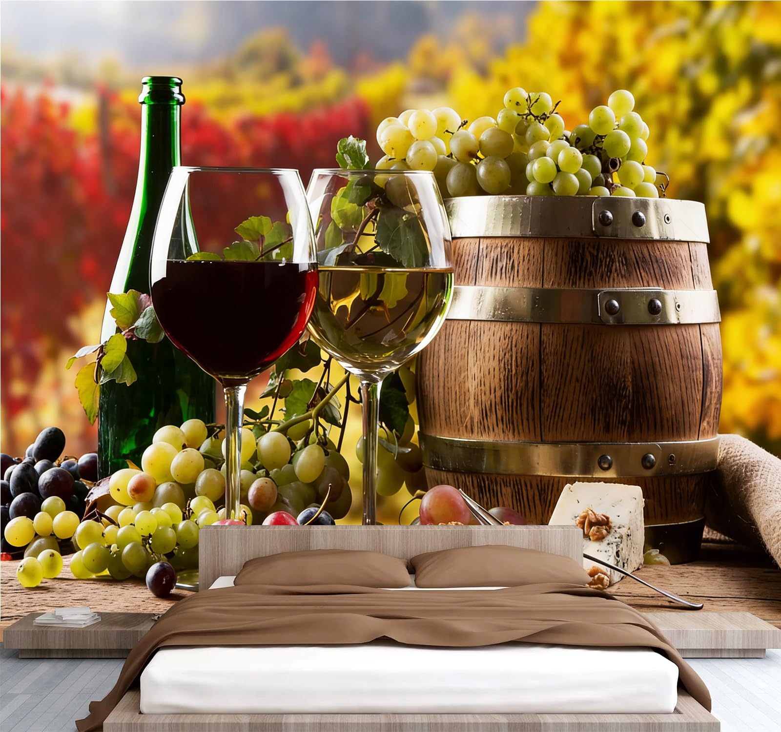 Carta da parati effetto 3D Vino 400 x 280 cm Murale Non Tessuto Stile Pastorale Fotomurale Stampa HD Moderna Poster Per Soggiorno E Camera Da Letto Design 1M4001