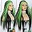 ANDRIA Straight Glueless Lace Wigs Synthetic Long Silk Straight Natural Wig Heat Resistant Fiber Black and Green Skunk Stripe Colorful Wig With Baby Hair For Black Women 24 Inches