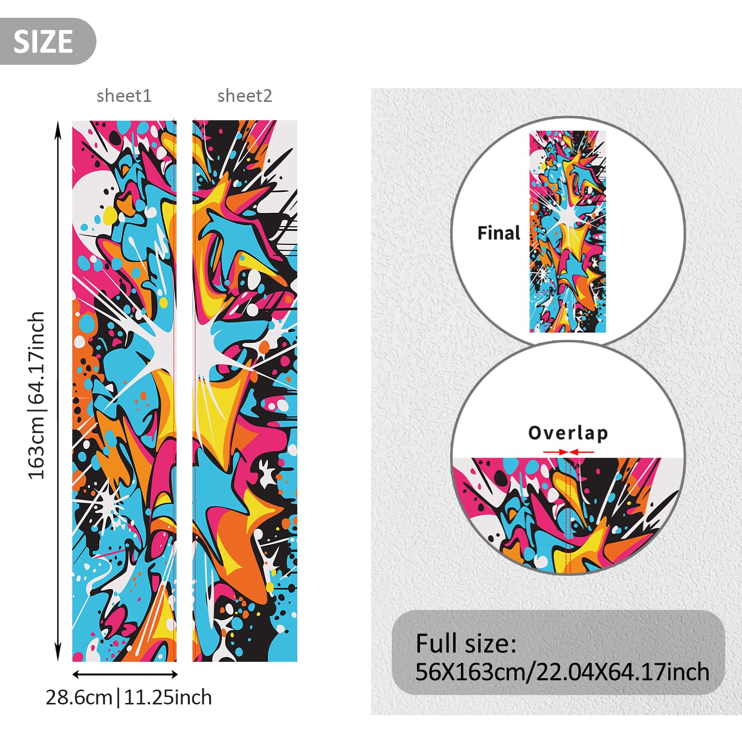 Alwayspon 56 x 163 cm Graffiti Art vinile adesivo frigo Wrap Peel and Stick Frigo Stickers Covers Skins, rimovibile Frigorifero Murale Decalcomania per cucina Home Decor