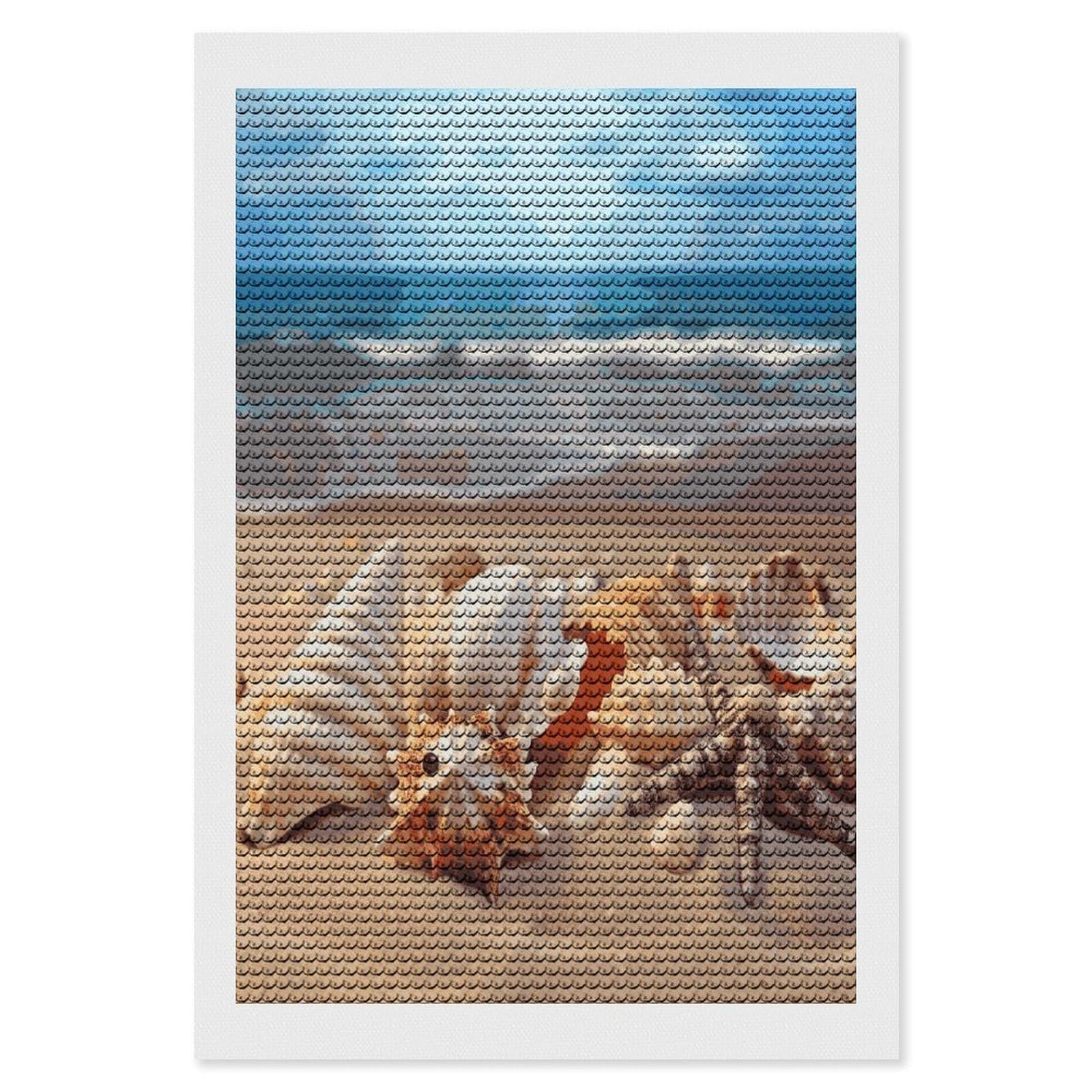 LDGSUPH Seashells on The Sandy Beach Diamond Painting Kits for Adults Paint with Diamond Pictures Art DIY Full Drill Diamond Dots Painting Personalized Diamond Photo for Home Wall Decor Gift 8"x12"