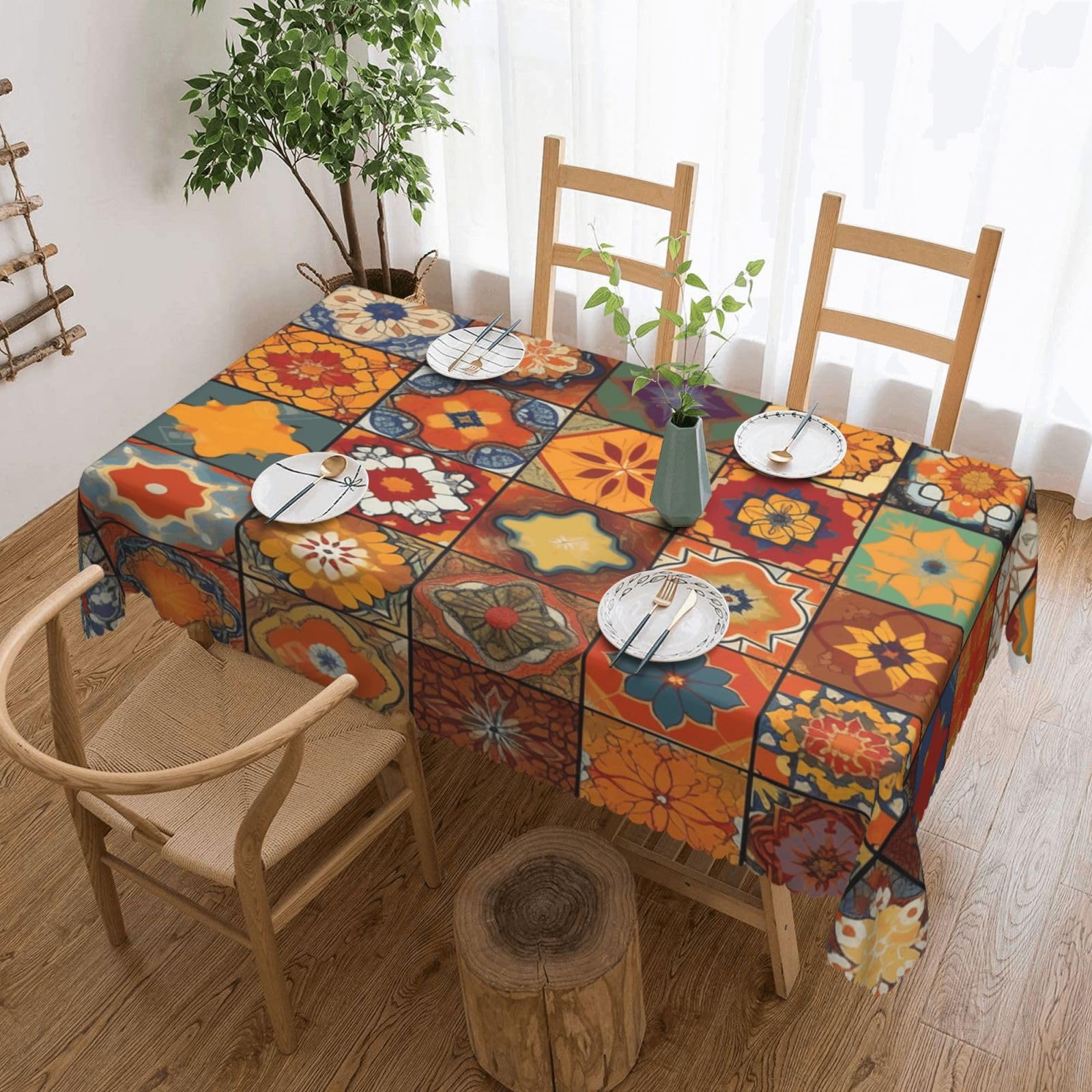 Group of Moroccan Geometric Tablecloths for Rectangle Tables 54 x 72 Inch - Reusable Washable Dining Table Clothes - Stain and Wrinkle Resistant Decorative Fabric Table Cover for Wedding Party