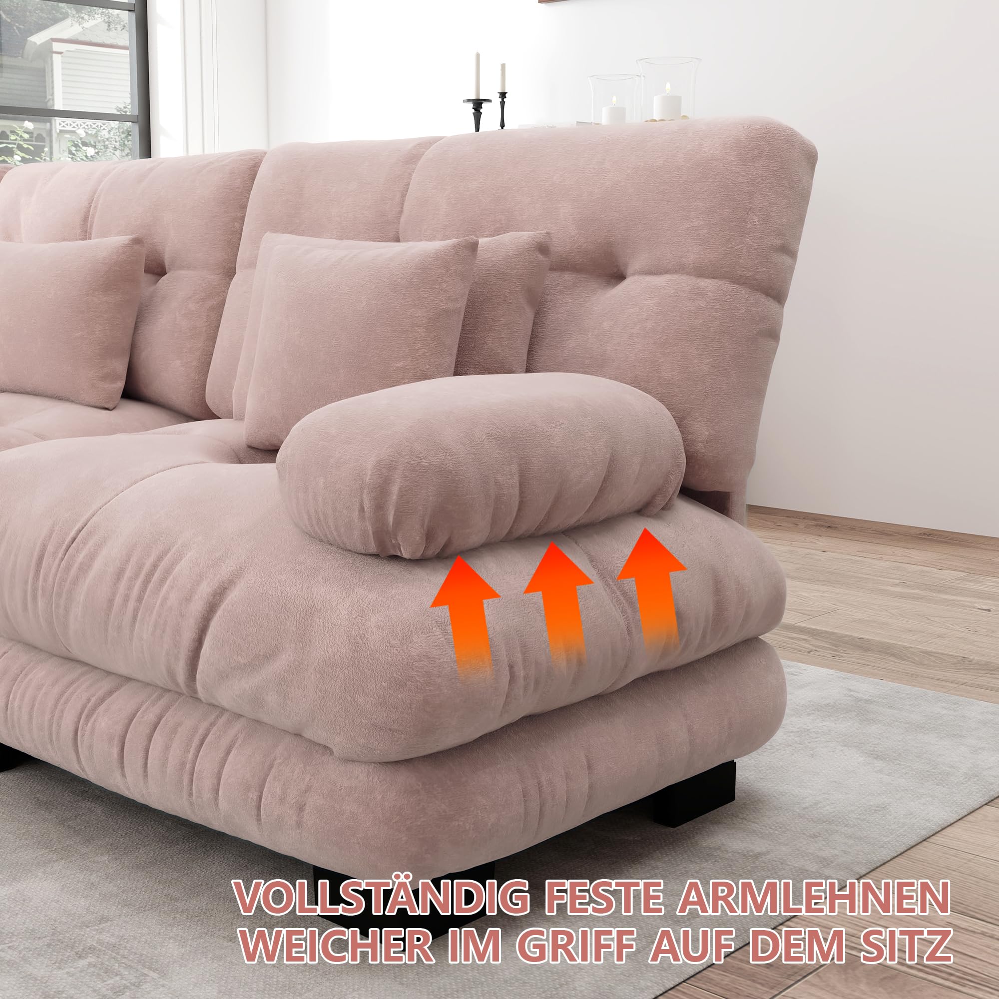 Muskel Sofá esquinero modular, juego de sofá en forma de U para salón, 4 plazas, cómodos sofás en la nube con otomano móvil, combinación de bricolaje, chenilla, marrón claro (rosa)