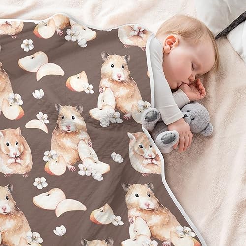 Miniatura 5 de Ollabaky Manta de algodón con diseño de hámster para niños y niñas, manta de algodón para cuna, cochecito o guardería, manta de recepción unisex de