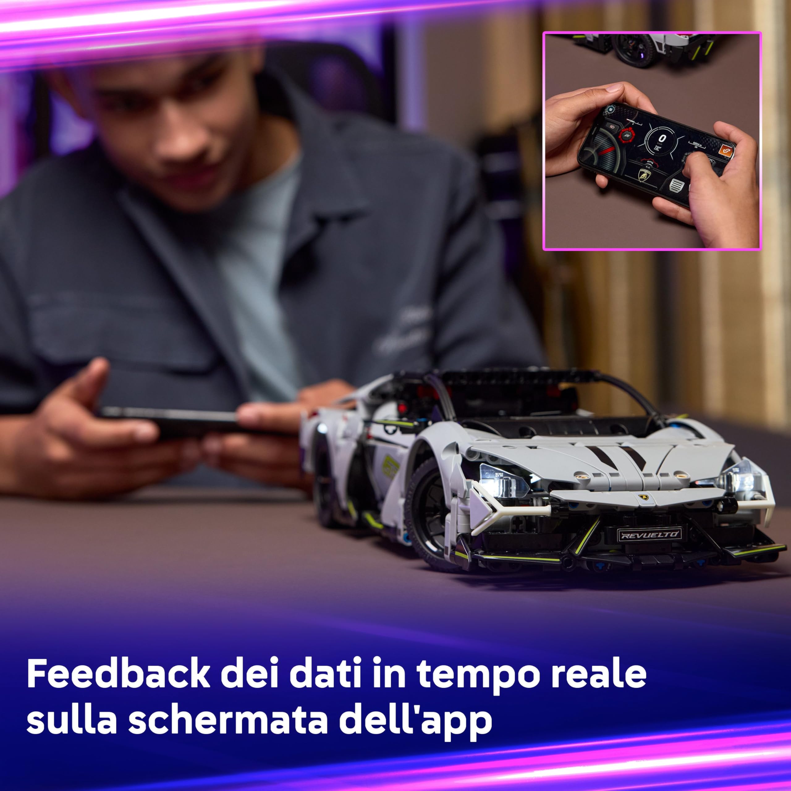 LEGO Technic Super Sports Car Lamborghini Revuelto - Macchina Giocattolo - Modello di Auto Telecomandata con Luci, Sterzo e Batteria Ricaricabile - Regalo per Bambini da 10 Anni in su - 42214