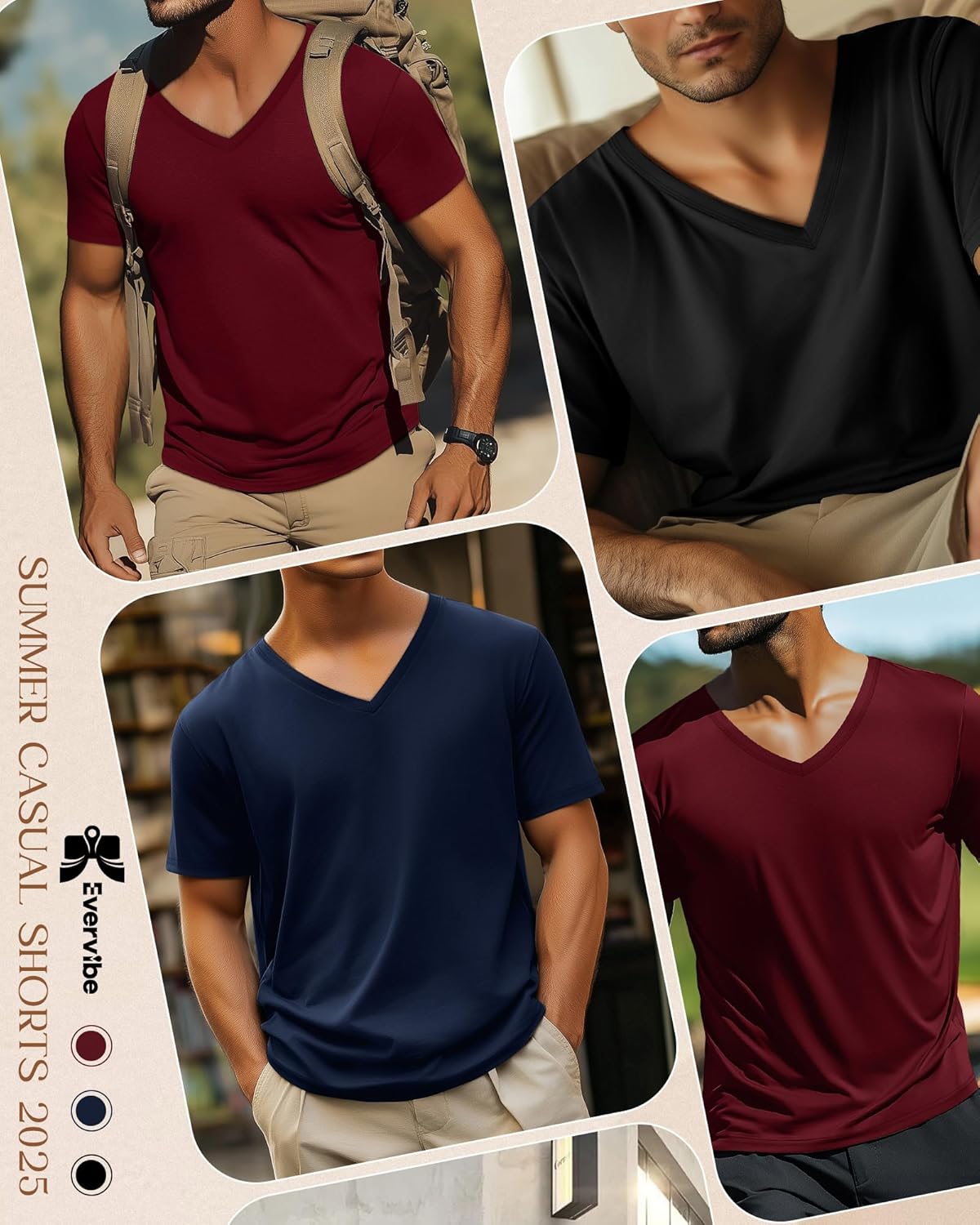 3 Pack Big and Tall Cotton Shirts for Men M-7XL Soft V Neck Shirt Plus Size Short Sleeve Tee Undershirt Casual Tops(Black, Navy Blue, Wine Red,5X-Large)