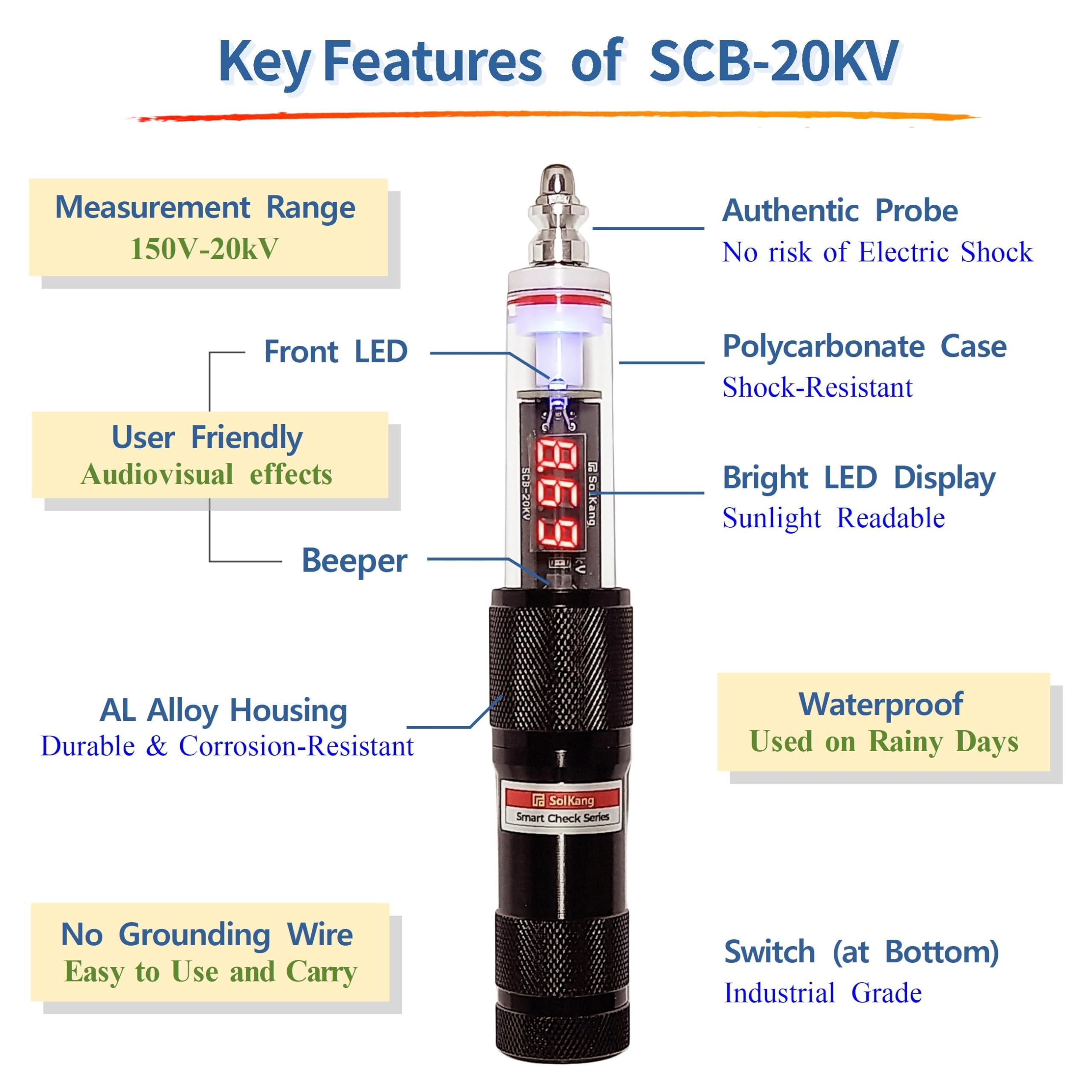 Elektrozaungsprüfer, 150-20.000 V, Made in Korea, digitales Voltmeter für Vieh & Bauernhof, wasserdicht, SmartCheck-Serie SCB-20KV