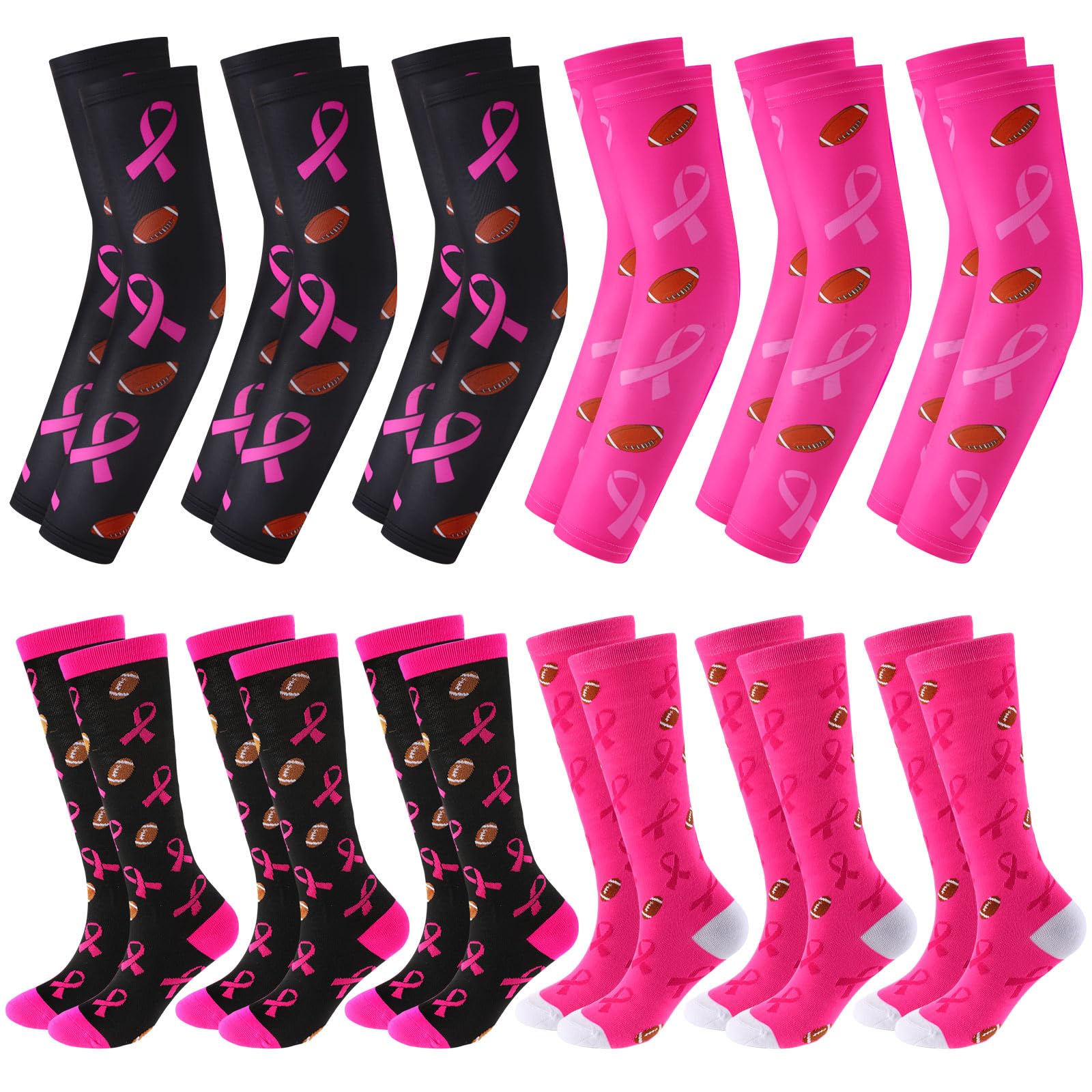 Panitay 12 Pairs Socks Breast Cancer Awareness Sleeves Pink Ribbon for Men Women Football Basketball Accessories (Football)