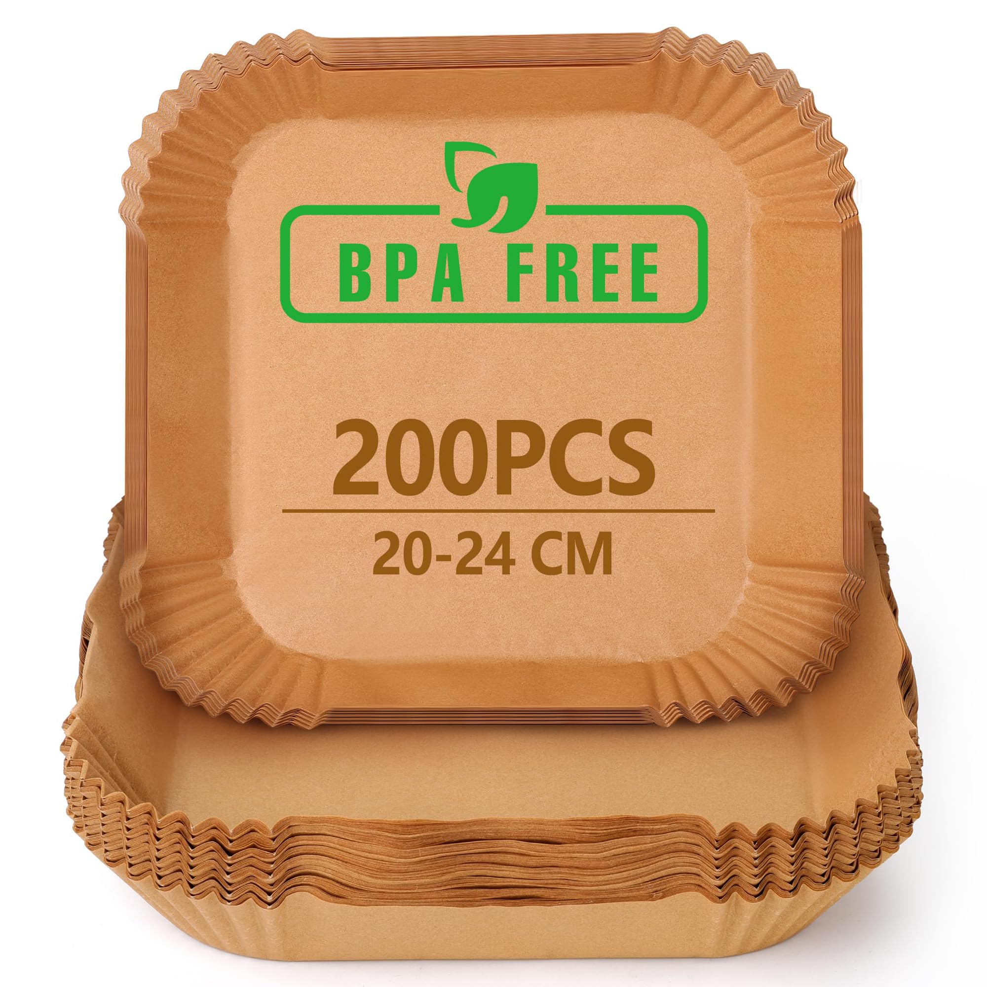 200 Piezas Papel Air Fryer Cuadrado, 20-24 CM, 5-8 Litros, Papel Freidora Aire para Air Fryer de 4,5-8 L, Horno, Sartén, Microonda, Sin BPA