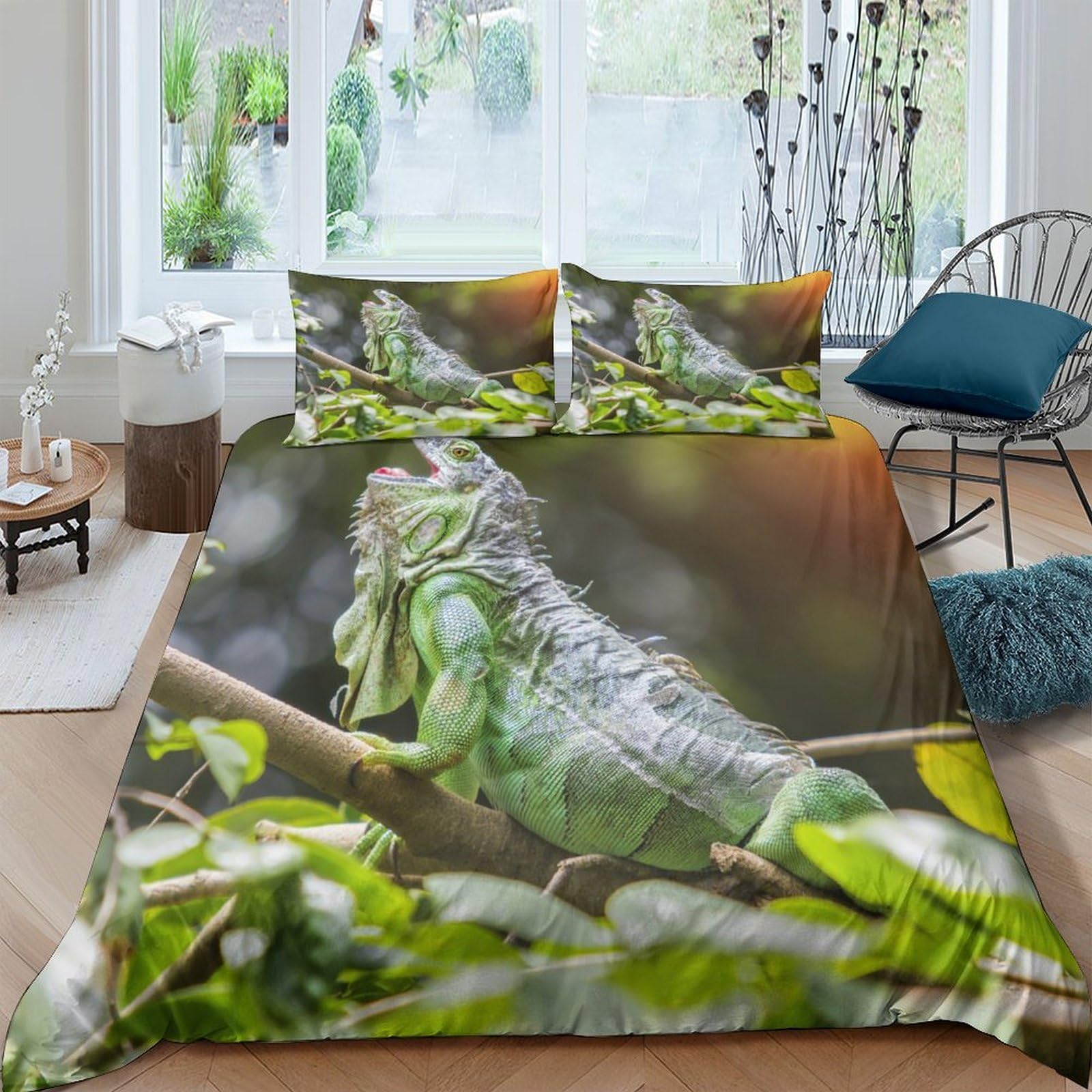 Ctjqhvkz Style-8 3D Printed Green Iguana Fitted Sheet Microfiber Soft Breathable Rainforest Mattress Cover For Bedroom Dorm Mattress Decor Single（135X200cm）