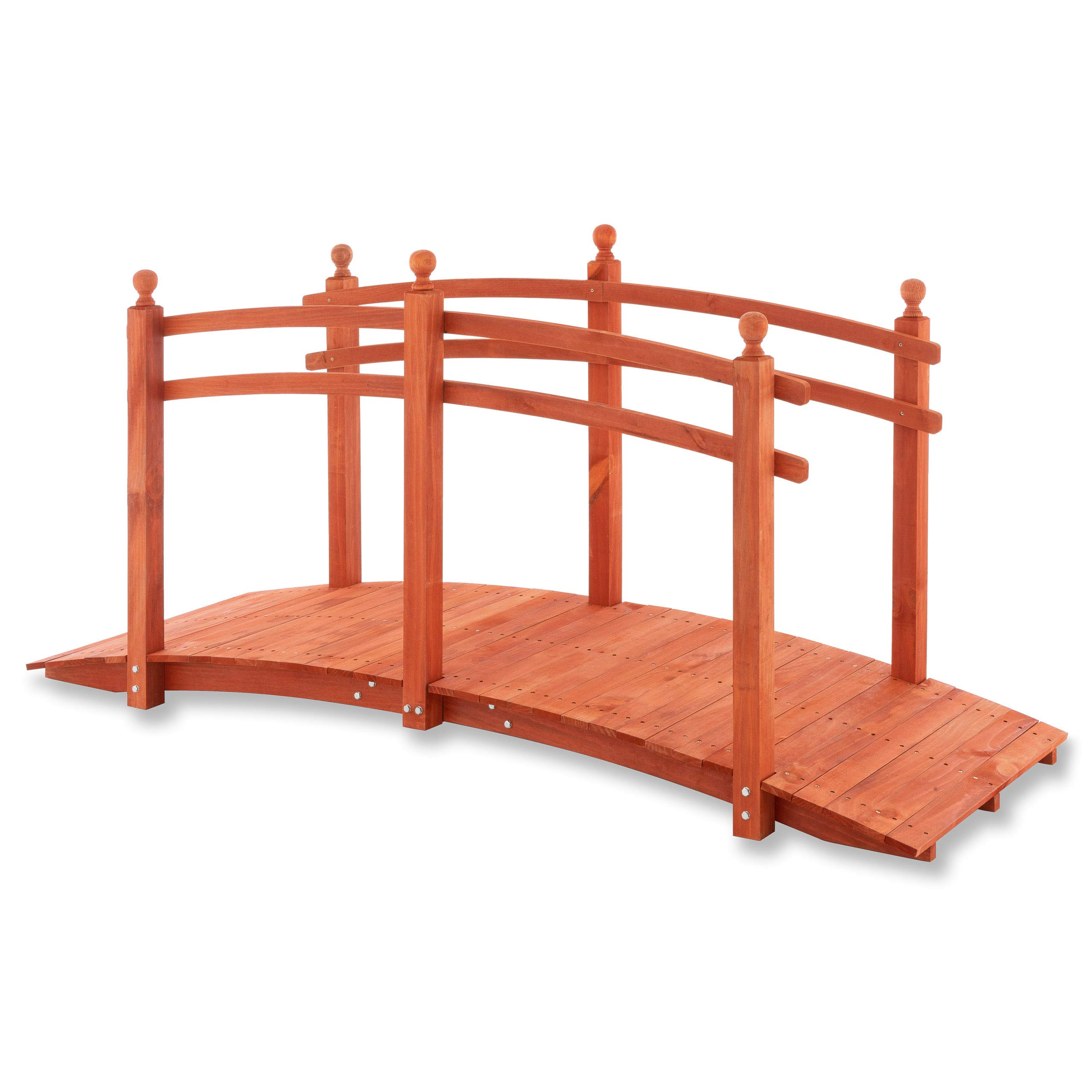 NEXOS Große XL Holzbrücke mit Geländer - Farbe: Rot-Braun – 2,35 m