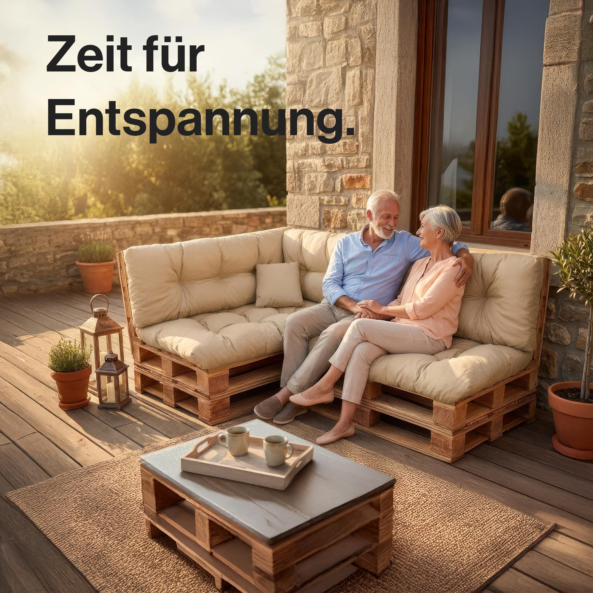 Cojin para palets – cojin de Asiento 120x40cm – cojin Palet Relleno de Espuma de poulirette granulada - en la terraza y en el jardín