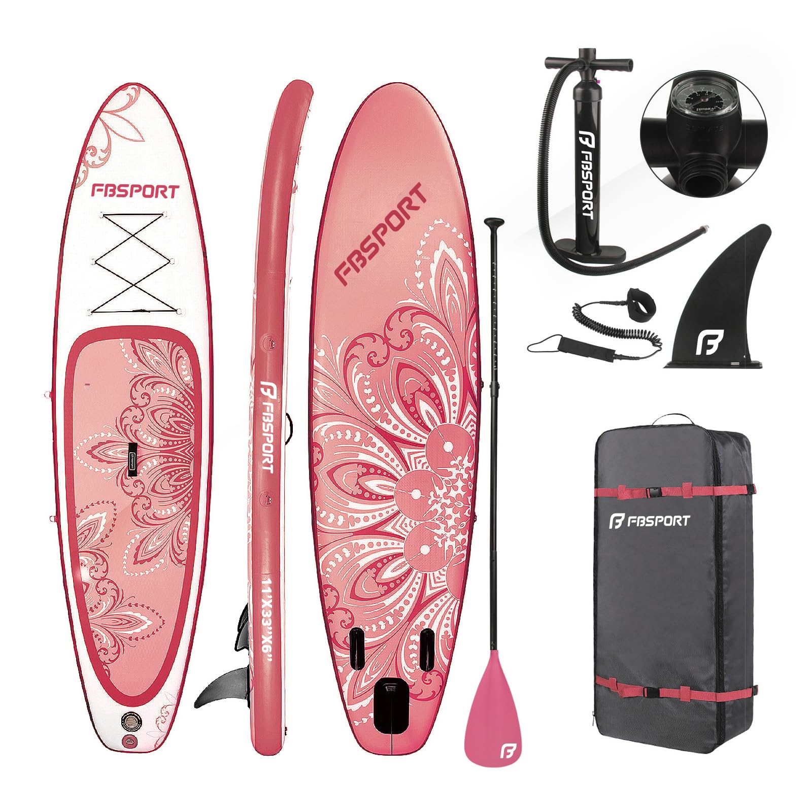 FBSPORT Tavola da SUP Gonfiabile SUP, Stand Up Paddling Board, Stand Up Paddle Board Gonfiabile per Stand Up Paddling 15CM Spessore, Surf con Alluminio Regolabile SUP Paddle + Pompa