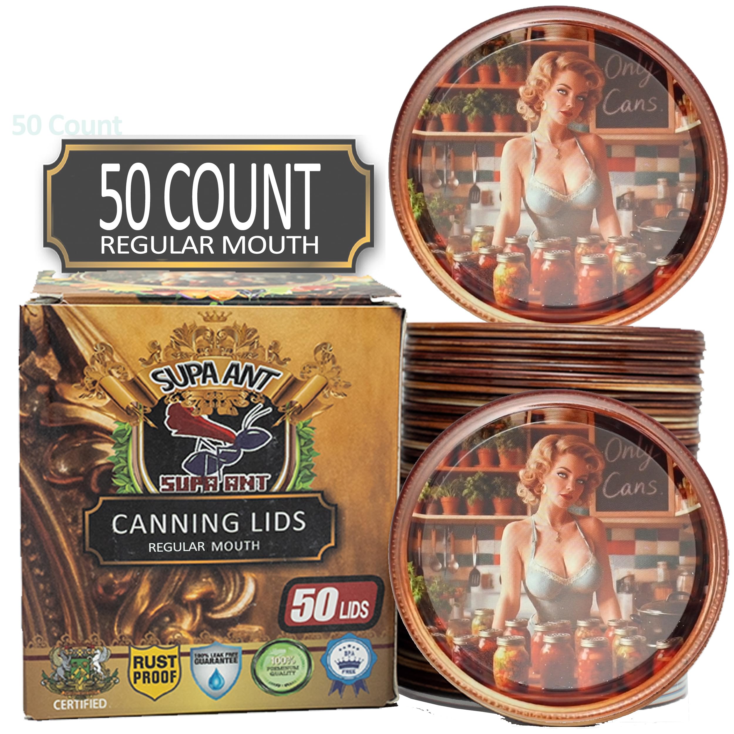 Canning Lids-Certified Food Grade Thickest BPA/BPS free Mason Jar Lids &amp; Canning Supplies-Canning Jars Lid for Regular Mouth Mason Jars. Airtight seal OnlyCans Lids.Canning Jar Lids by Supa Ant-50pk