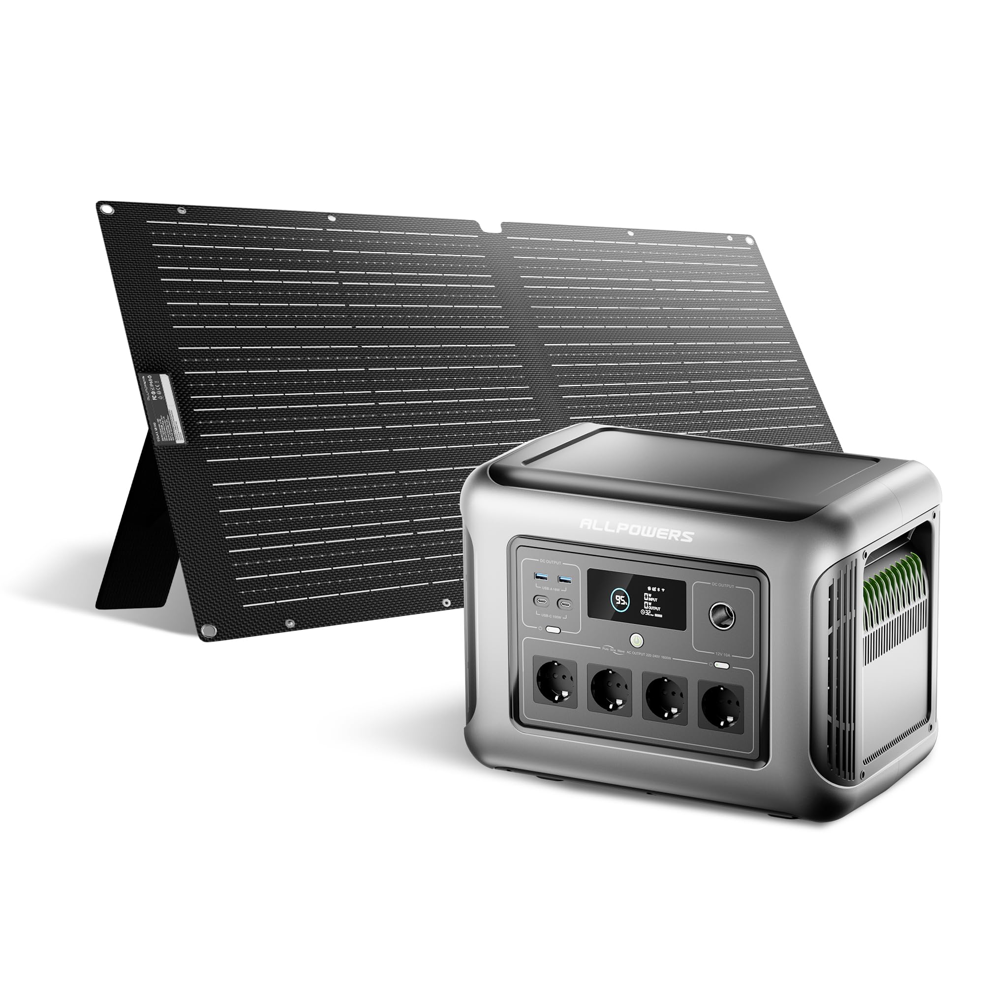 ALLPOWERS Przenośna stacja zasilania R1500 LITE, akumulator LiFePO4 (LFP) o pojemności 1056Wh, generator słoneczny (panele słoneczne opcjonalne) (R1500 LITE+SE100)