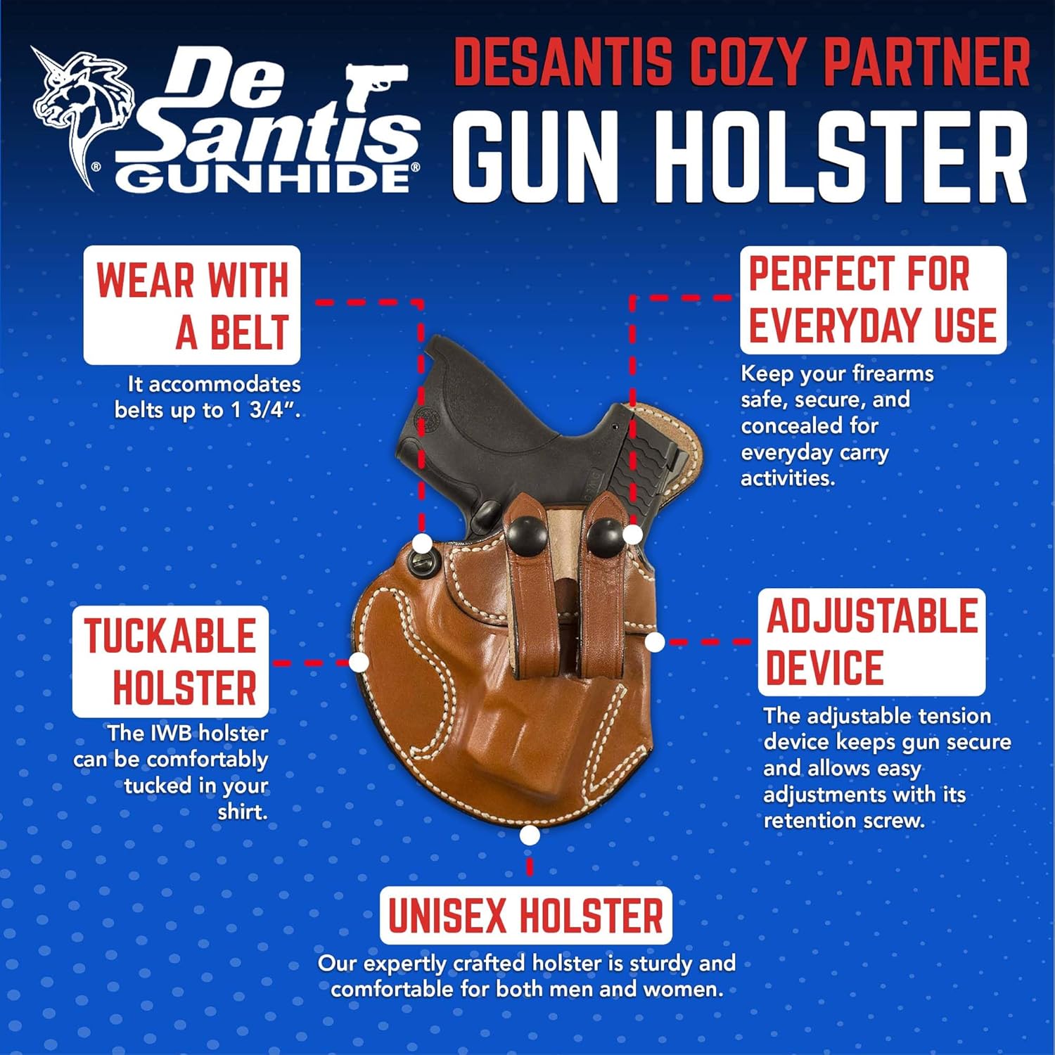 DeSantis Cozy Partner IWB Holster - Holster IWB, Conceal Carry Pistol Holster, Concealed Gun Holster for Men & Women, Compact, Adjustable Leather Holster