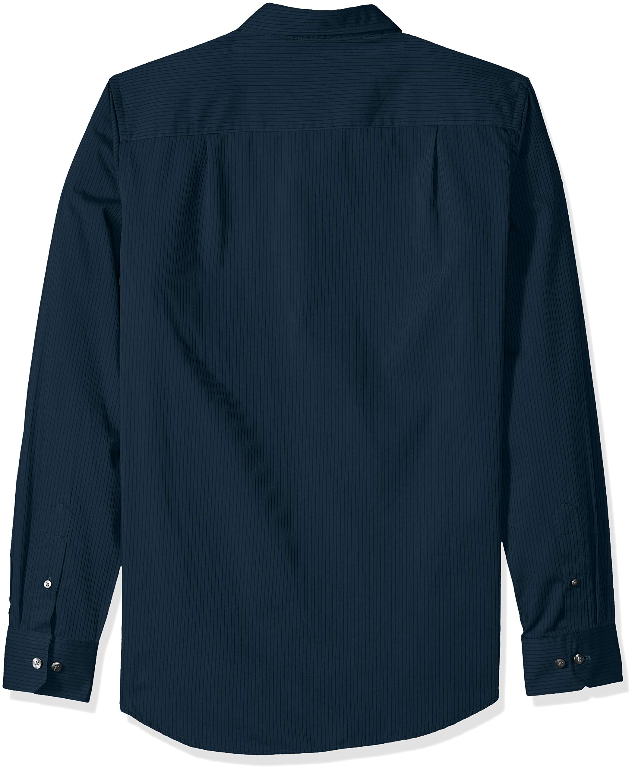 Van Heusen - Camiseta de manga larga para hombre, de satén, abotonada, diseño a rayas, ajuste entallado - Azul - Small Delgado