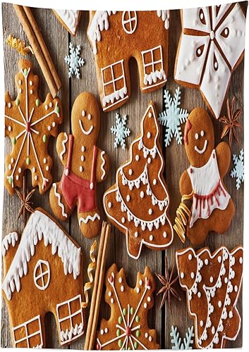 Miniatura 5 de Ambesonne Mantel de hombre de jengibre, diseño de galletas tradicionales con copos de nieve y canela, mantel rectangular para comedor y cocina, 52 x