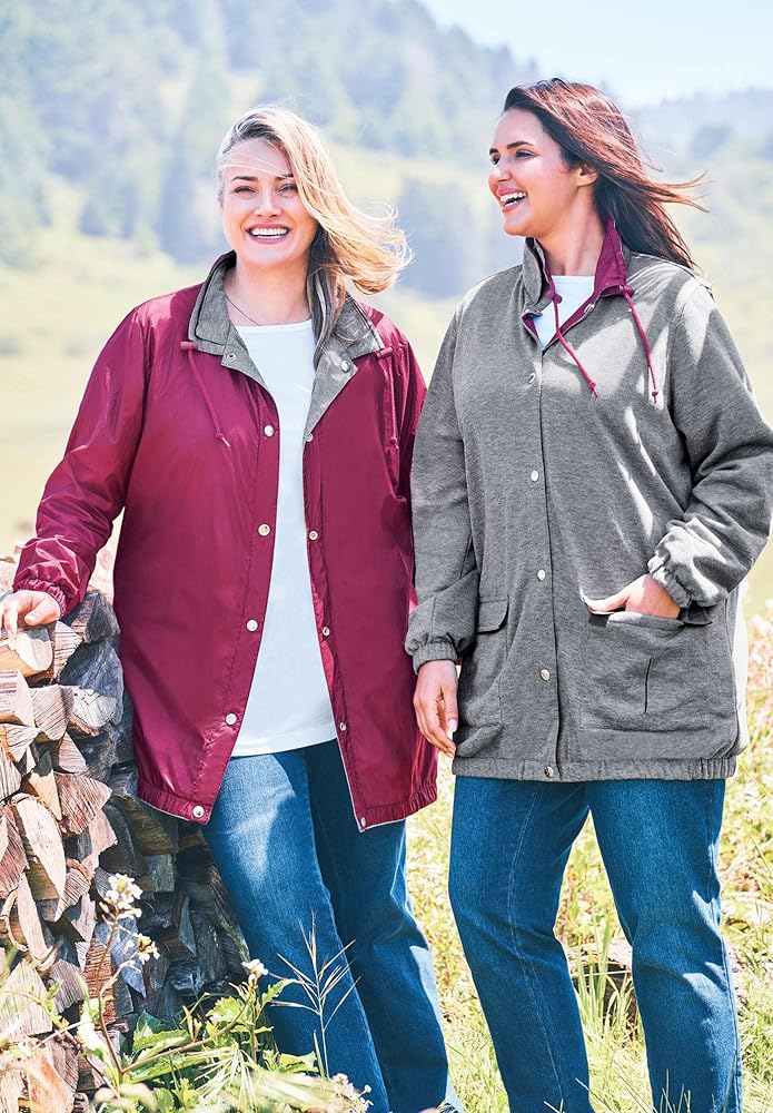 Woman Within Plus Size Fleece Nylon Reversible Jacket - M, Bright