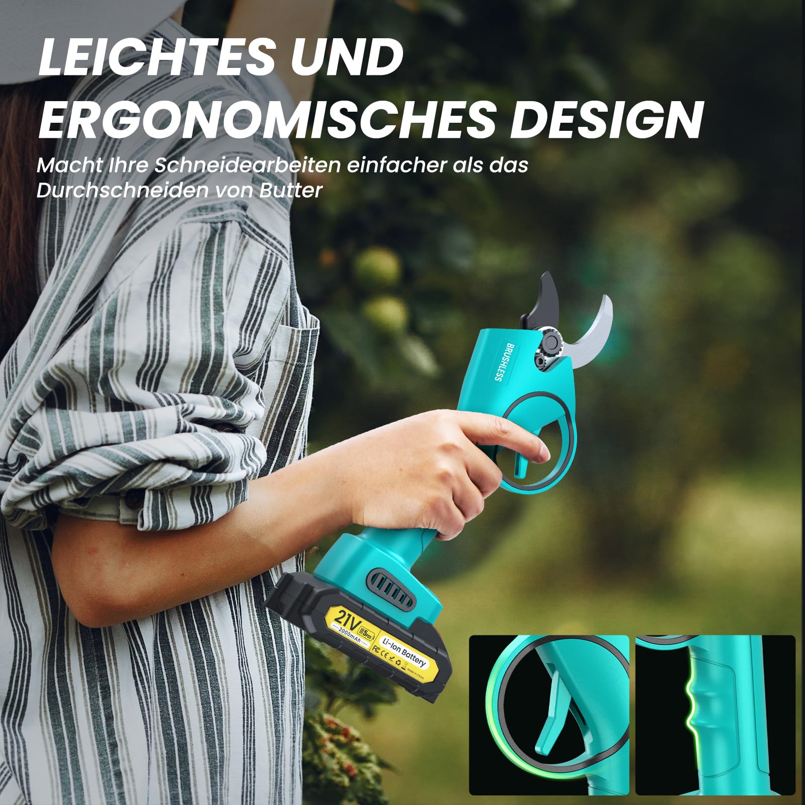Akku Astschere 33 mm, Elektrische Gartenschere mit Bürstenloser Motor