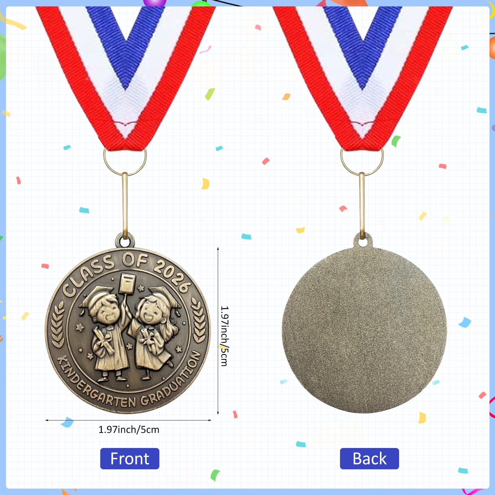 YumSur 24 medaglie premio di laurea per bambini 5 cm medaglione premio prescolare con nastro per il collo congratulazioni regali di laurea per studenti scolastici bomboniere