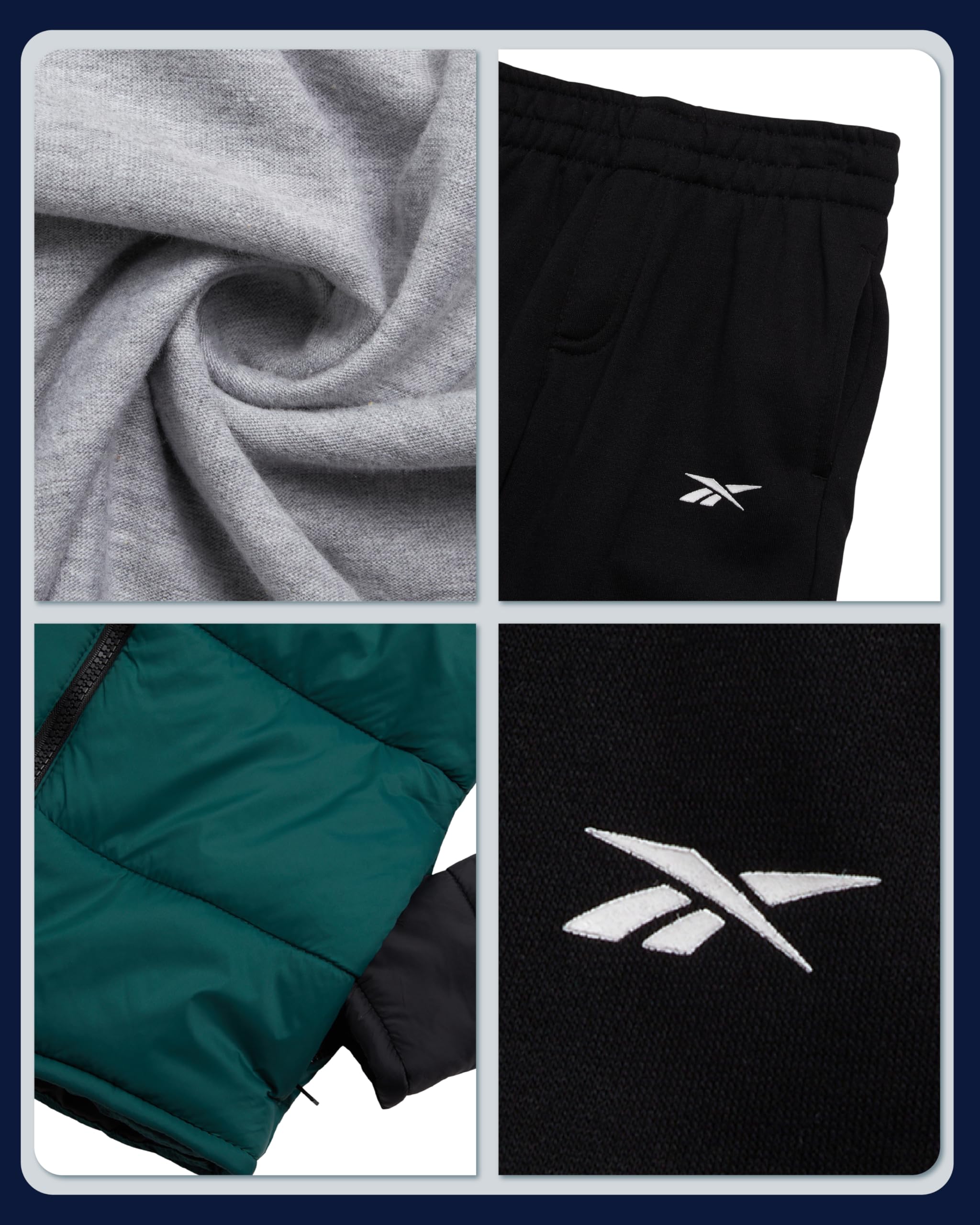 Reebok Baby Jungen 3-teiliges gestepptes isoliertes Pufferjacke, Jogger und