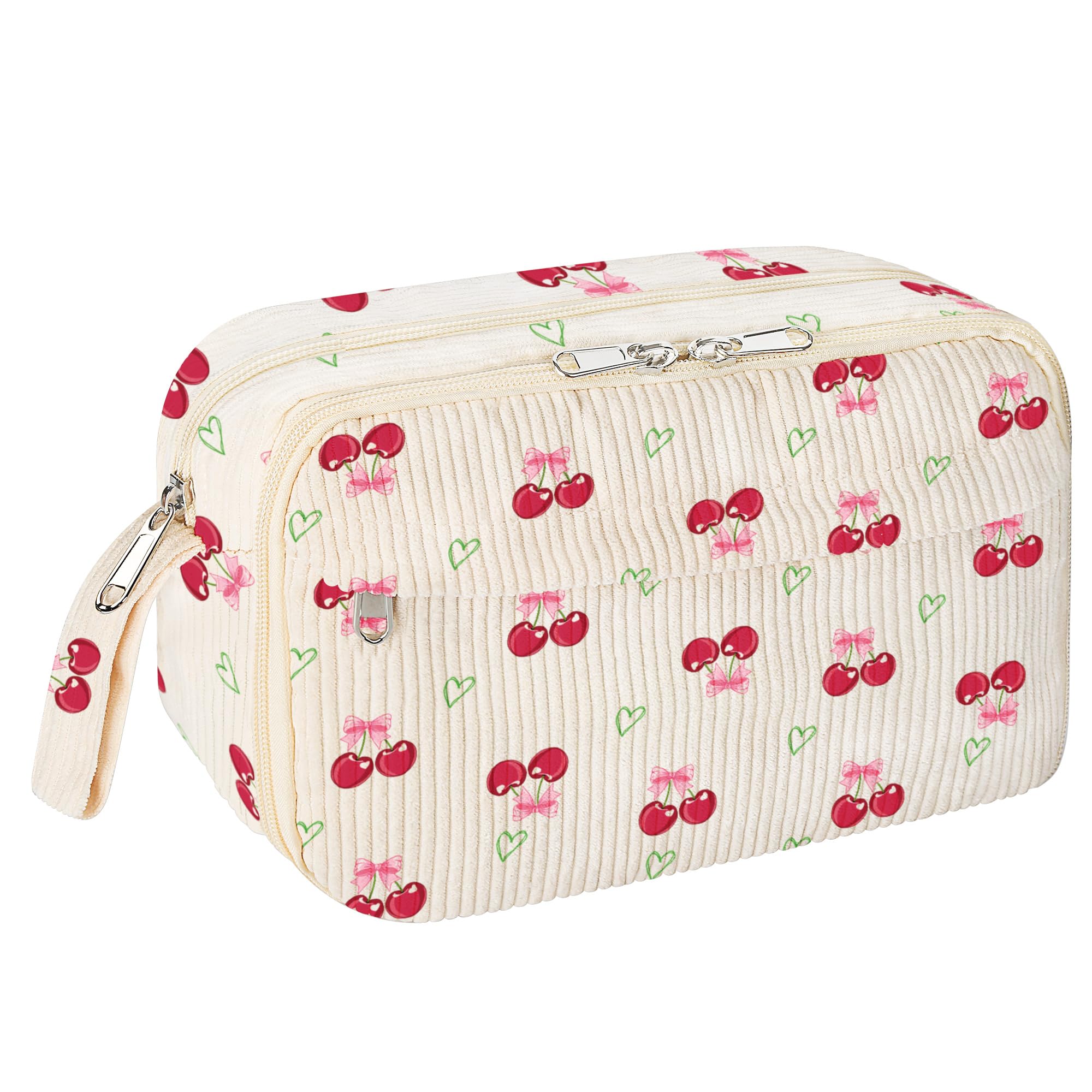 WOBAGMEN Cute Pencil Case for Girls,Large Corduroy Zippered Pencil Case Pouch, Aesthetic Pencil Bag with Compartments, Soft Pencil Pouch School Supplies for Teen Girls Boys and Women(Cherry) — image 1