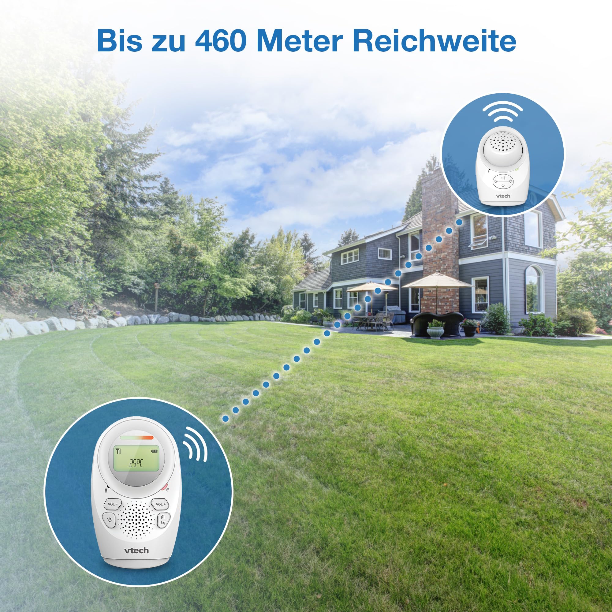 VTech Digitales Audio-Babyphon DM1212 – DECT-Technologie, Gegensprechfunktion, Geräuschpegelanzeige, Temperatursensor, Sternenhimmel-Nachtlicht u. v. m. – Mit Eltern- und Babyeinheit