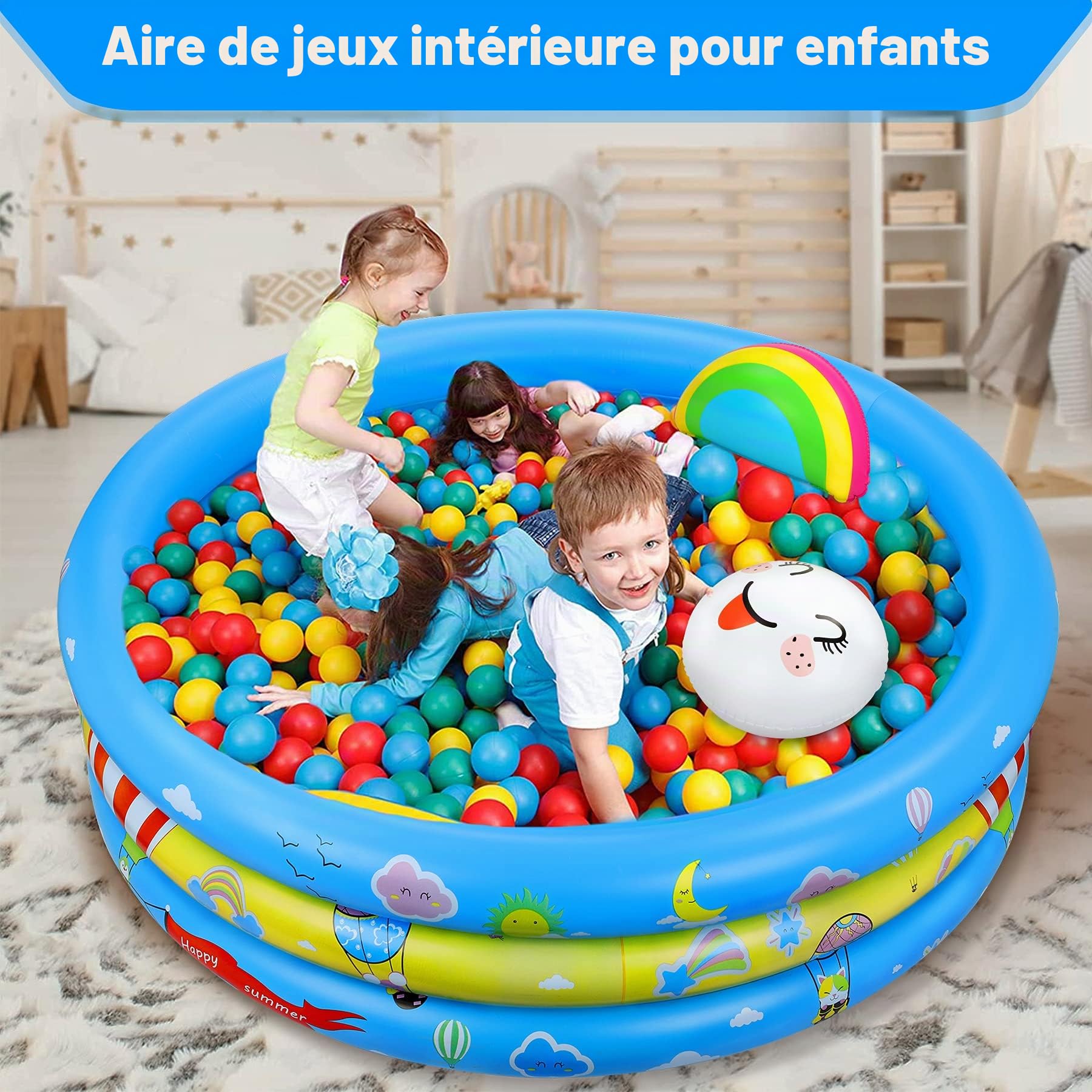 Pataugeoire Gonflable avec Jouet de Piscine d'eau Gonflable Arc-en-Ciel, pour Enfants intérieur et extérieur (120 cm * 30 cm)