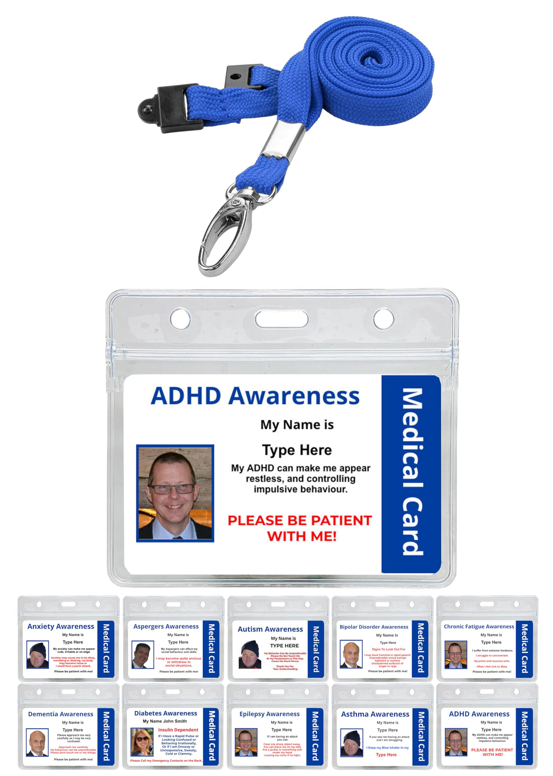 Quantum Leap ADHD Hidden Disability Lanyard Awareness Printed Plastic Photo ID Card Badge - with Blue Hidden Disability Lanyard & Clear ID Card Pocket โ image 1