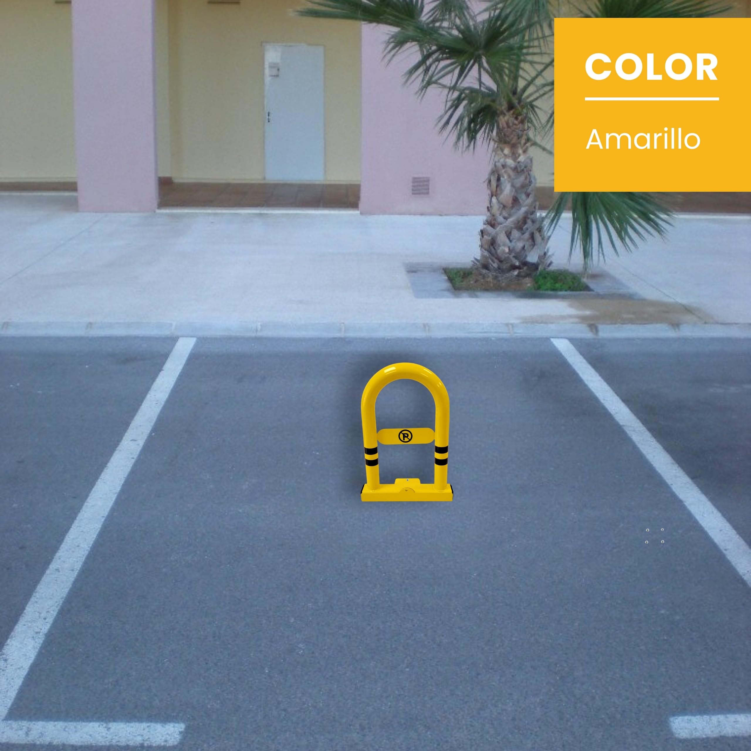 PARKING FACIL Valla de Parking/Cepo para Plaza de Garaje | Barrera Plegable y Resistente Modelo ULISES | Bloqueo Manual con Candado, Incluye Tornillería | Cepo de Seguridad, Amarillo | 1 Unidad