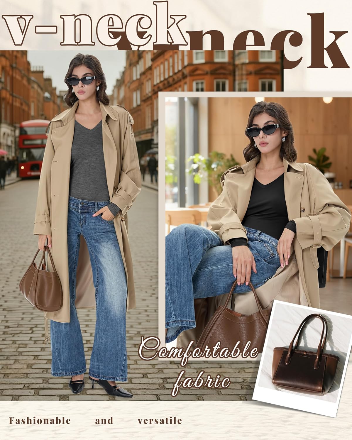 6 Pack Women's V Neck Shirts Long Sleeve Top Slim Fit Casual Undershirts Layer Basic Tee Fall Outfits - Image 6