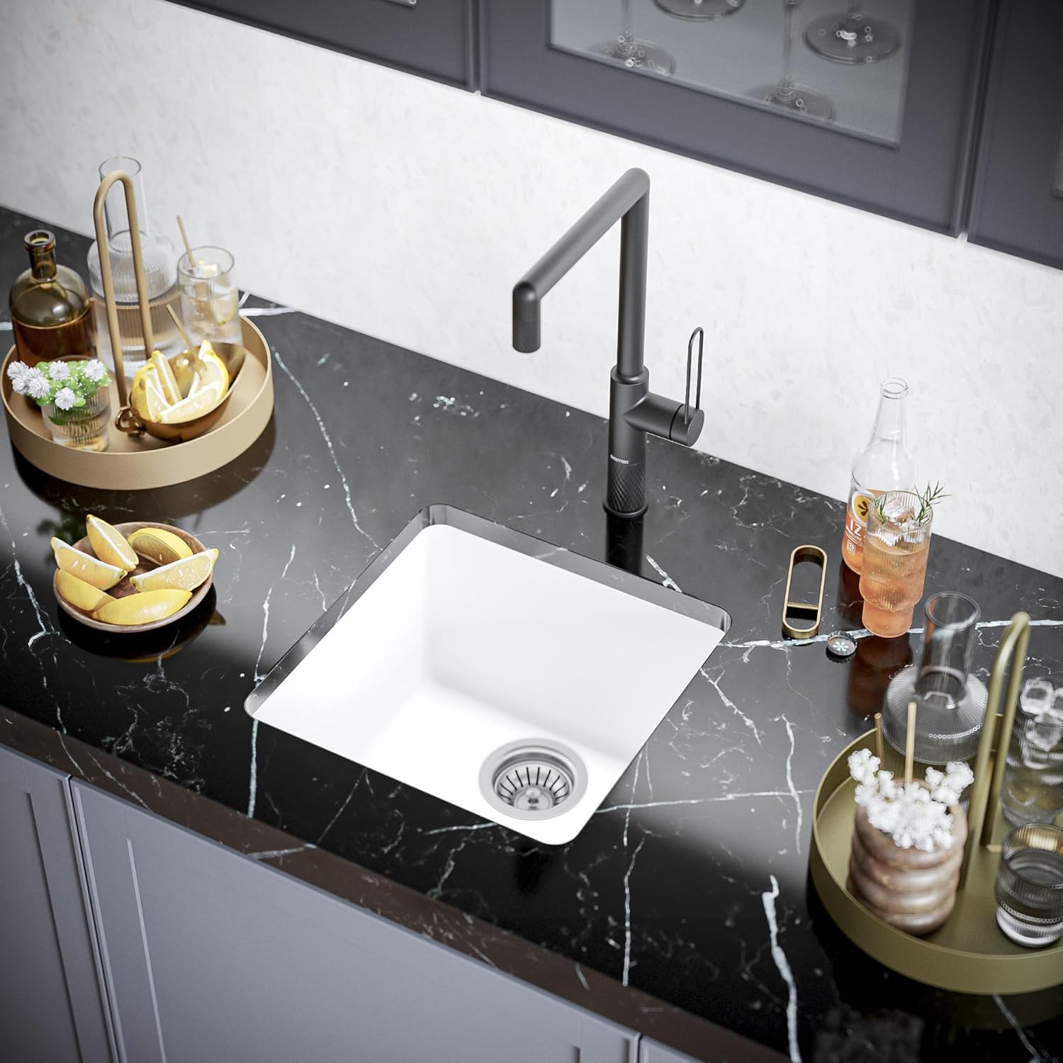 Karran Undermount Quartz Composite 17 in. Bar Single Bowl Sink in White