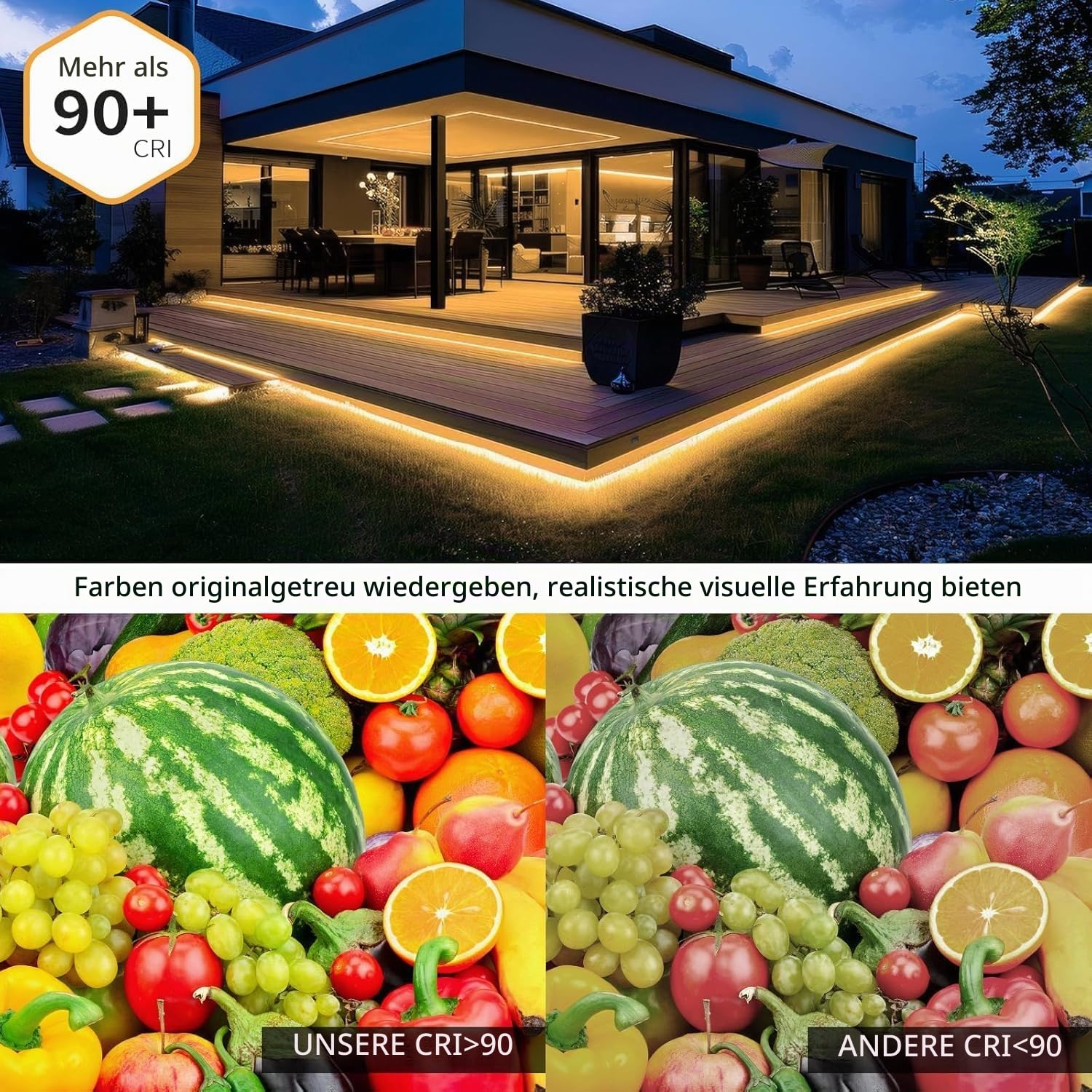 COB LED Streifen Aussenbereich 6M Warmweiß IP67 wasserdicht | Outdoor 24V dimmbar mit App&Fernbedienung,Außen Lichtband Selbstklebend, für Garten,Terrasse,Pavillon,Weg,Traufe Deko,Pool