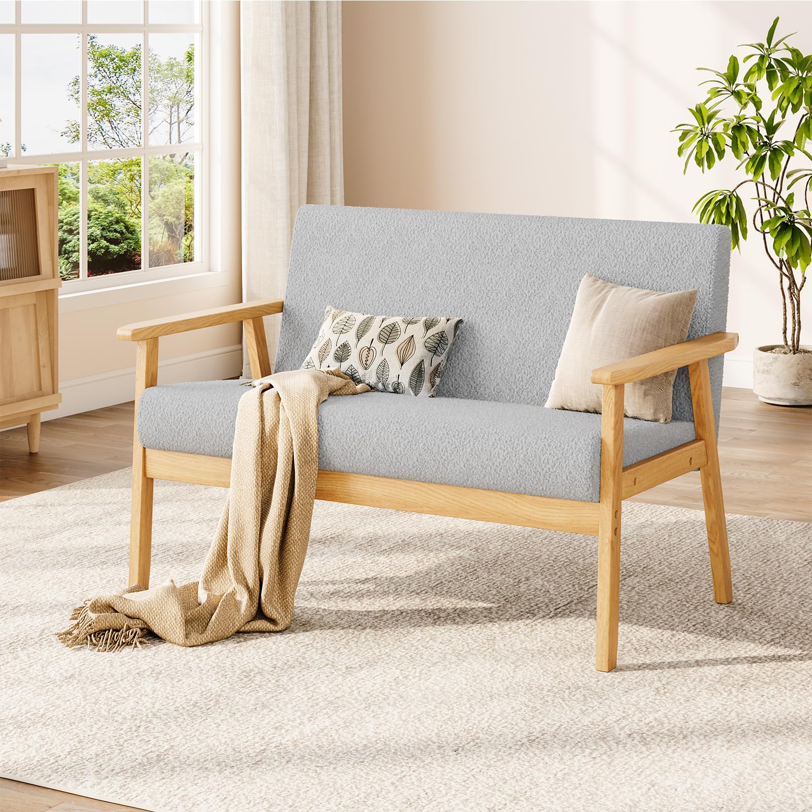 Dripex 2 Sitzer Sofa, Kleine Sofa mit Holzrahmen, Loungesofa 2er Couch, Modern und Skandinavisch, Doppelsofa aus Teddysamt, für Wohnzimmer Schlafzimmer Büro, 113x67x75cm, Hellgrau Küche, Haushalt & Wohnen