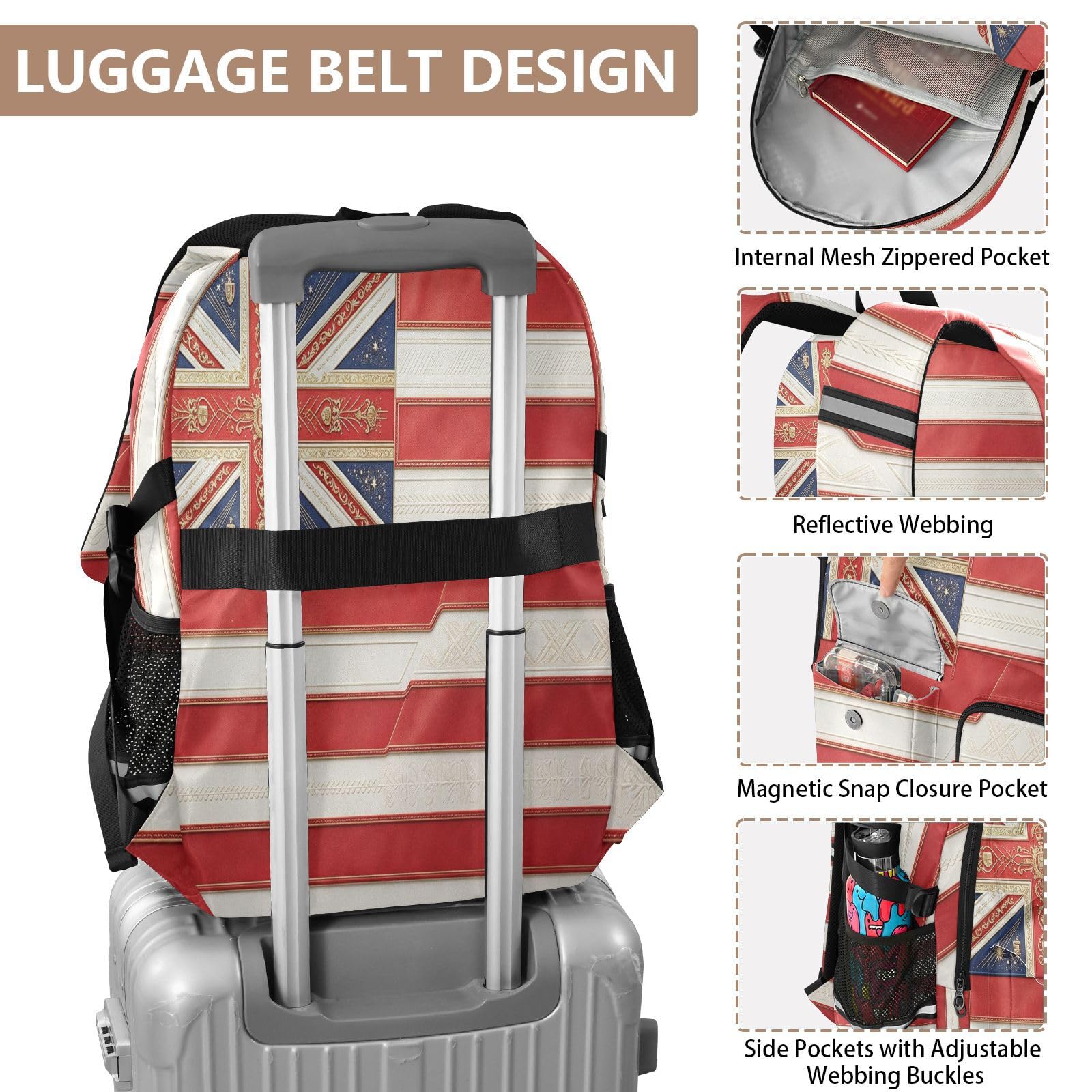Miqi Rucksack mit mehreren Taschen für Schule, Reisen, Outdoor, Uni, 44,5 cm (17,5 Zoll) Laptop-Rucksack für Damen und Herren, Rot