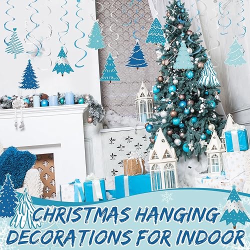 Miniatura 3 de Colarr Paquete de 50 remolinos colgantes de Navidad, decoraciones de papel de aluminio de Navidad, remolinos en espiral, adornos para Navidad,