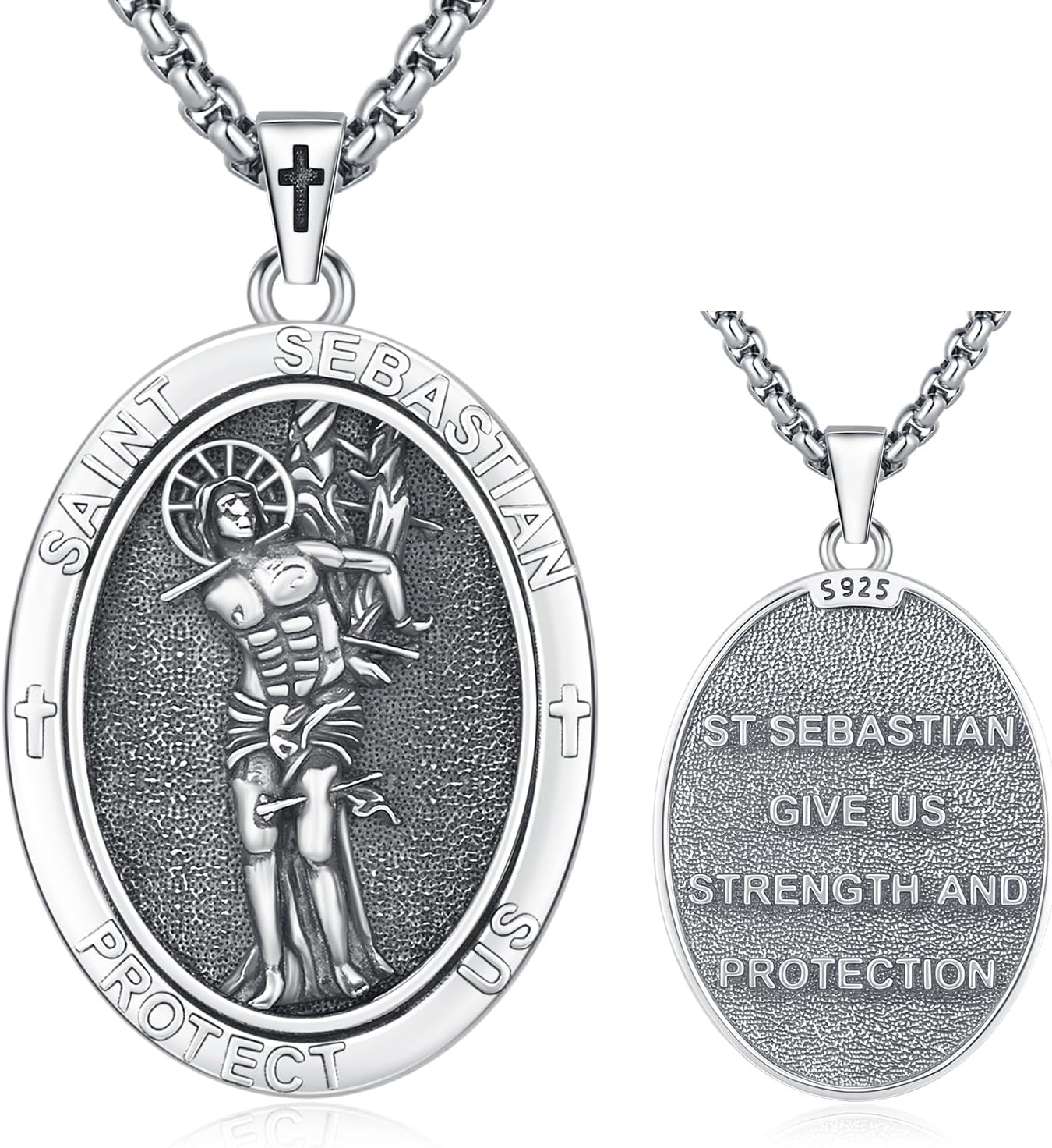 Patron Saint Medal Necklace 925 Sterling Silver Catholic Protection Pendant Religious Jewelry Gifts for Men Women