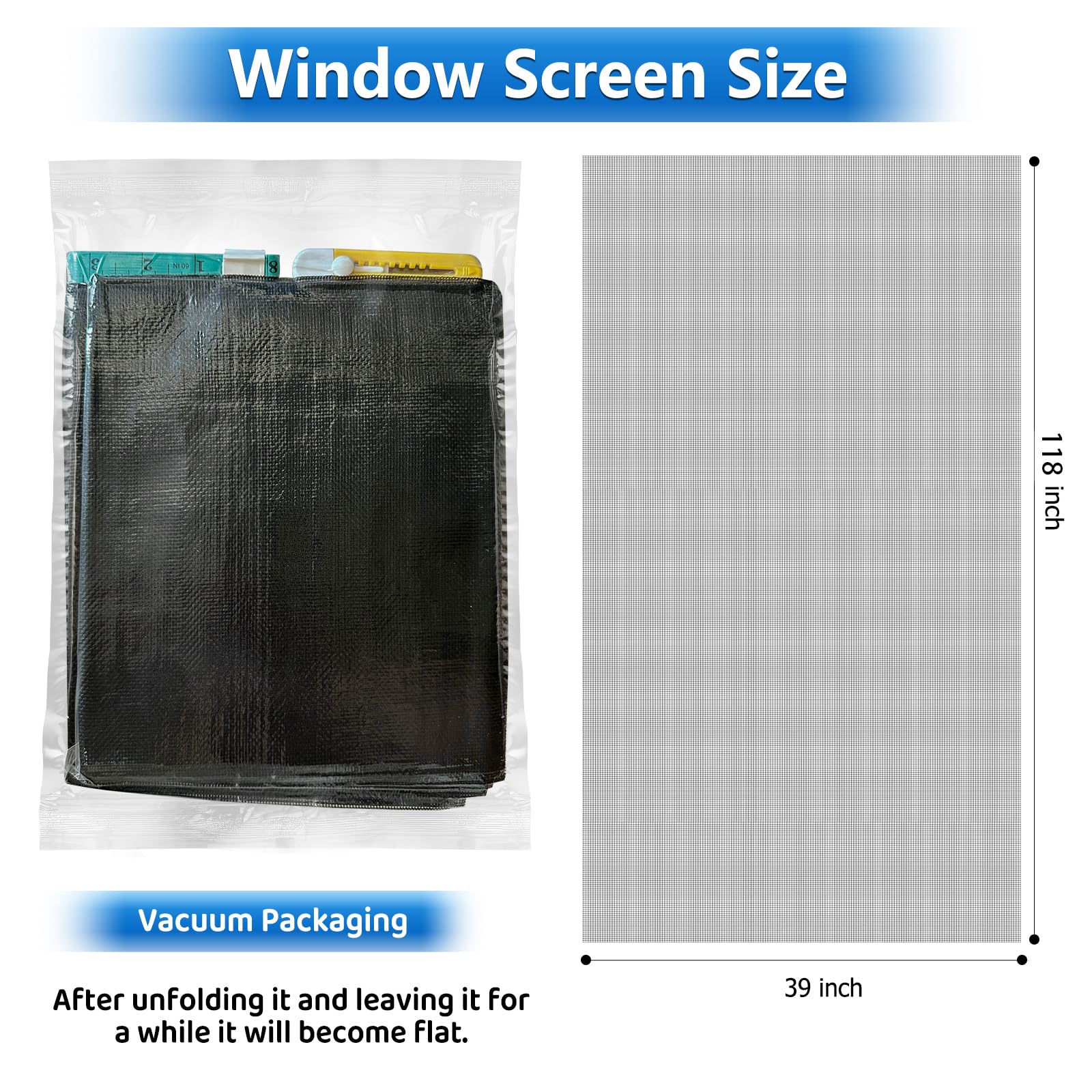 Pet Proof Window Screen Replacement Kit - 39x118 Inch Durable Mesh For Doors & Windows