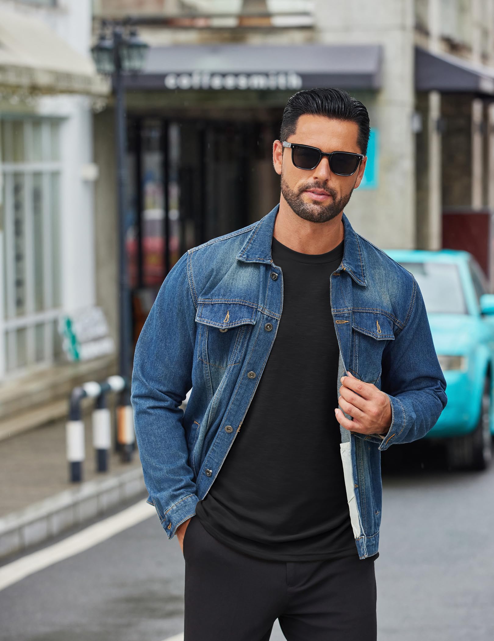 COOFANDY Męskie koszulki z długim rękawem z golfem slim fit basic t-shirt lekki prążkowany sweter