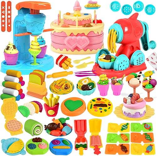 Miniatura 9 de 70 PCS Juego de Masa 4 en 1 para Niños de 3-4-8 Años, Kit de Herramientas de Masa para Manualidades de Arte, Set de Juego de Helado Fideos