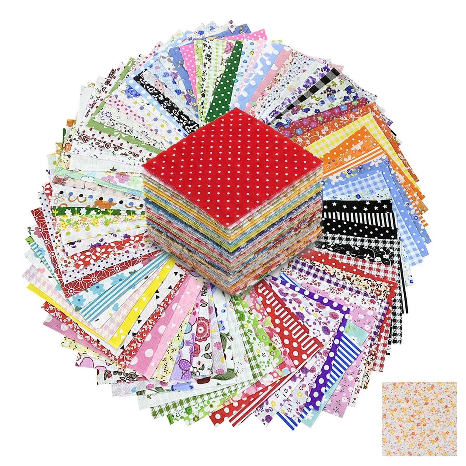 Rudfovn 150 Pcs 10 cm x 10 cm Fabric Squares Material for Sewing, Random Color Pattern Mixing Patchwork Fabric Squares