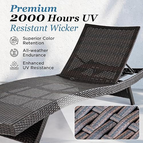 Miniatura 3 de IDZO Katalina Juego de dos tumbonas Chaise Lounge con soporte de 500lbs, de mimbre UV, diseño de onda ergonómica, respaldo reclinable, juego de