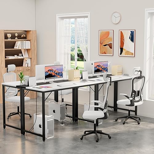 Miniatura 6 de Escritorios para computadora de 47 pulgadas con tomas de corriente y puertos de carga USB, escritorio de oficina moderno para espacios pequeños,