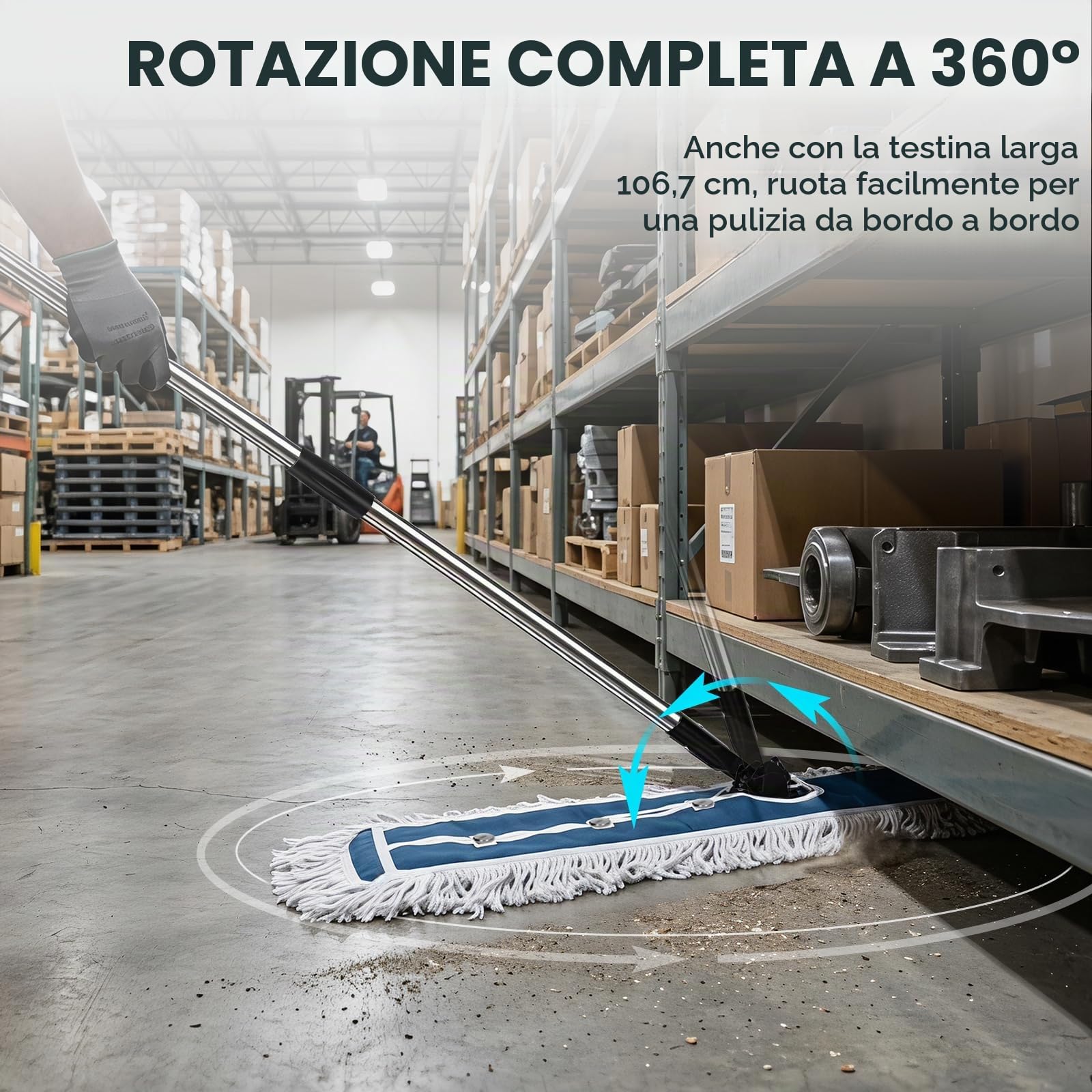 MASTERTOP Mocio industriale extra large con panno in microfibra e cotone, mocio piatto resistente per la pulizia di uffici, garage, centri commerciali, hotel, pavimenti di casa