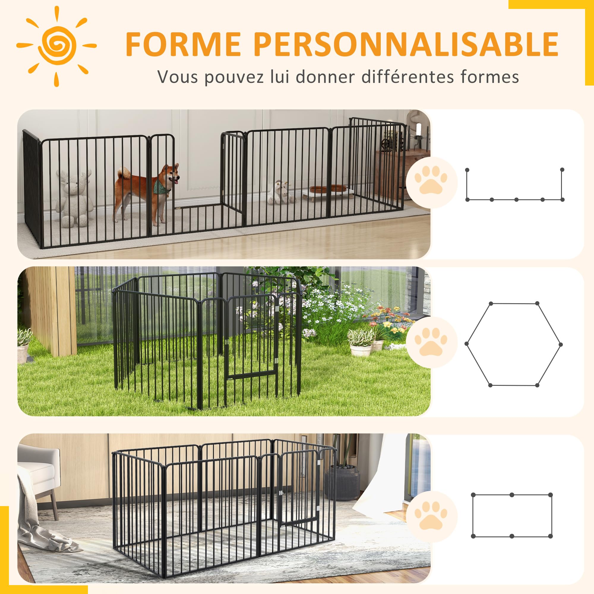 PawHut Parc Enclos Modulable pour Chien, Chiot, 1 Porte, 80 x 80 cm Noir | Clôture, 6 Panneaux, Parc de Jeu et d'Exercice en Acier, Chiens, Chiots, Animaux de Compagnie, Hauteur 80 cm